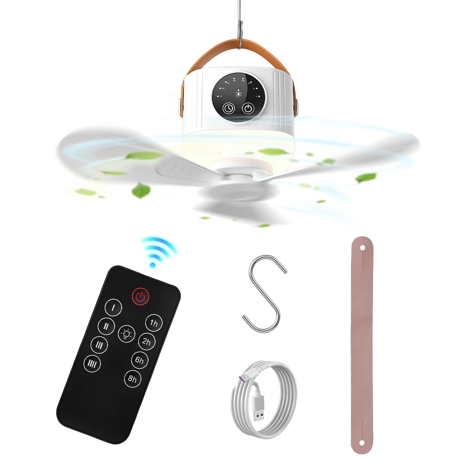 Rechargeable Tent Ceiling Fan with LED Light & Remote Control – 7200mAh