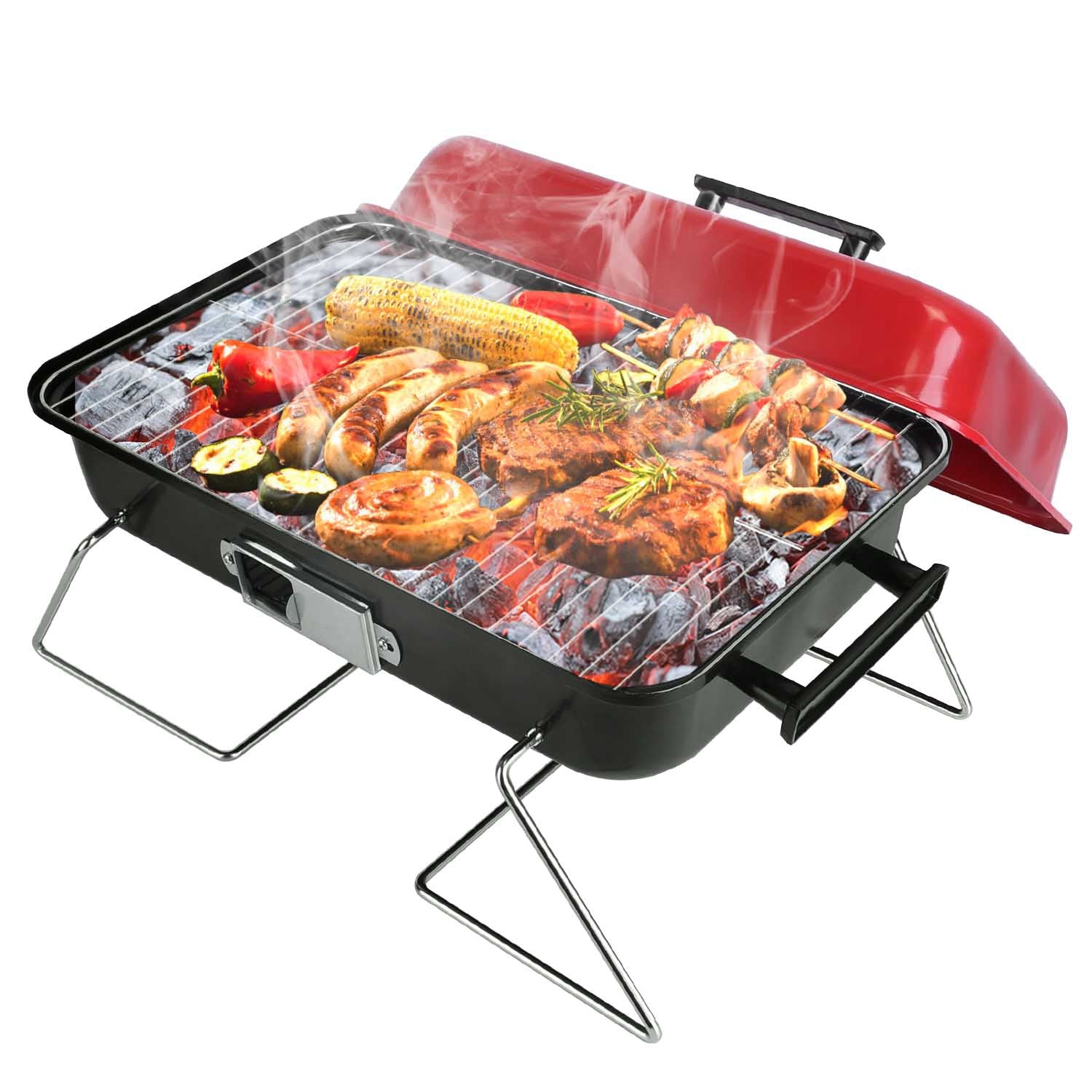 Portable Charcoal Tabletop Grill – Folding BBQ Smoker with Lid