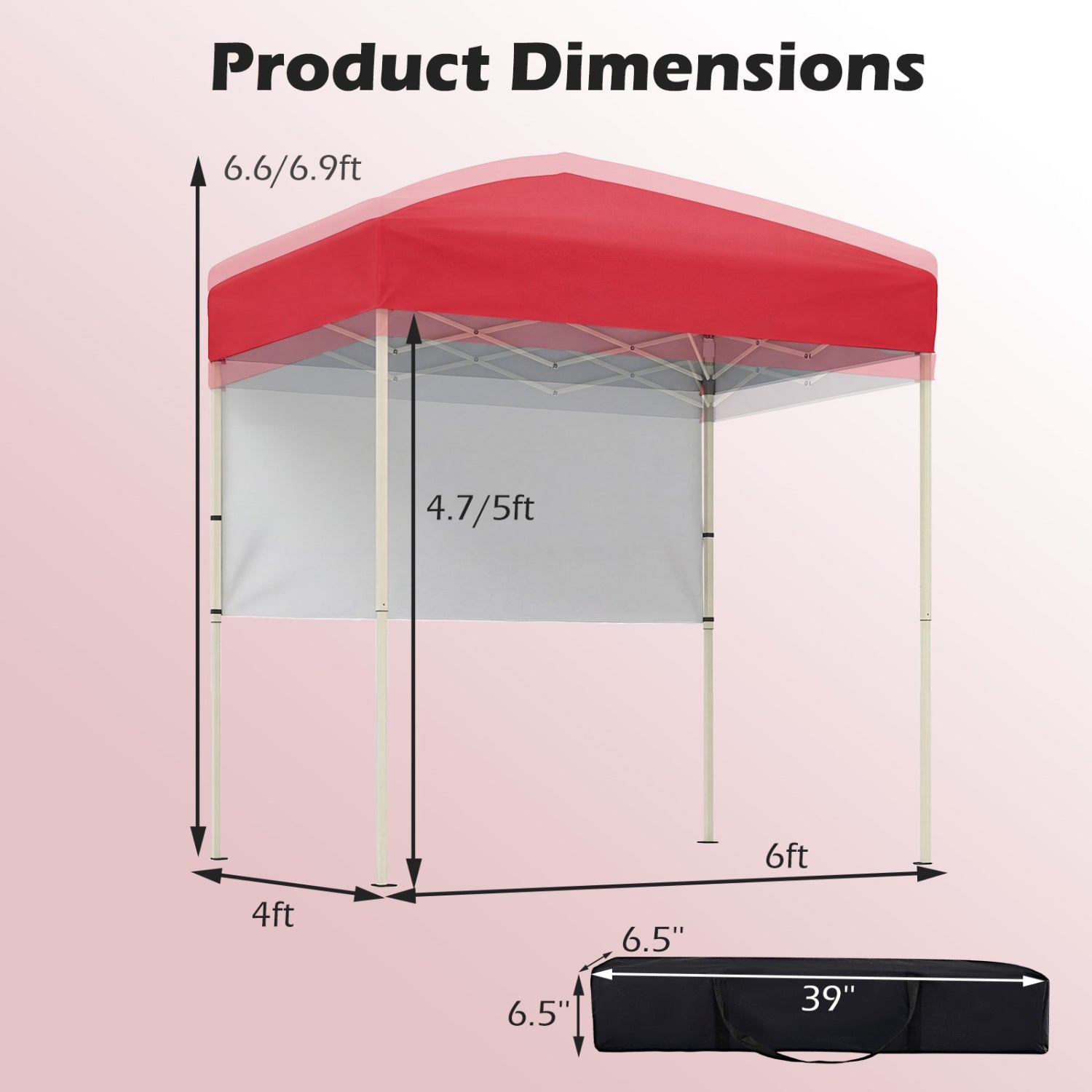 6' x 4' Pop-Up Canopy with Half Sidewall