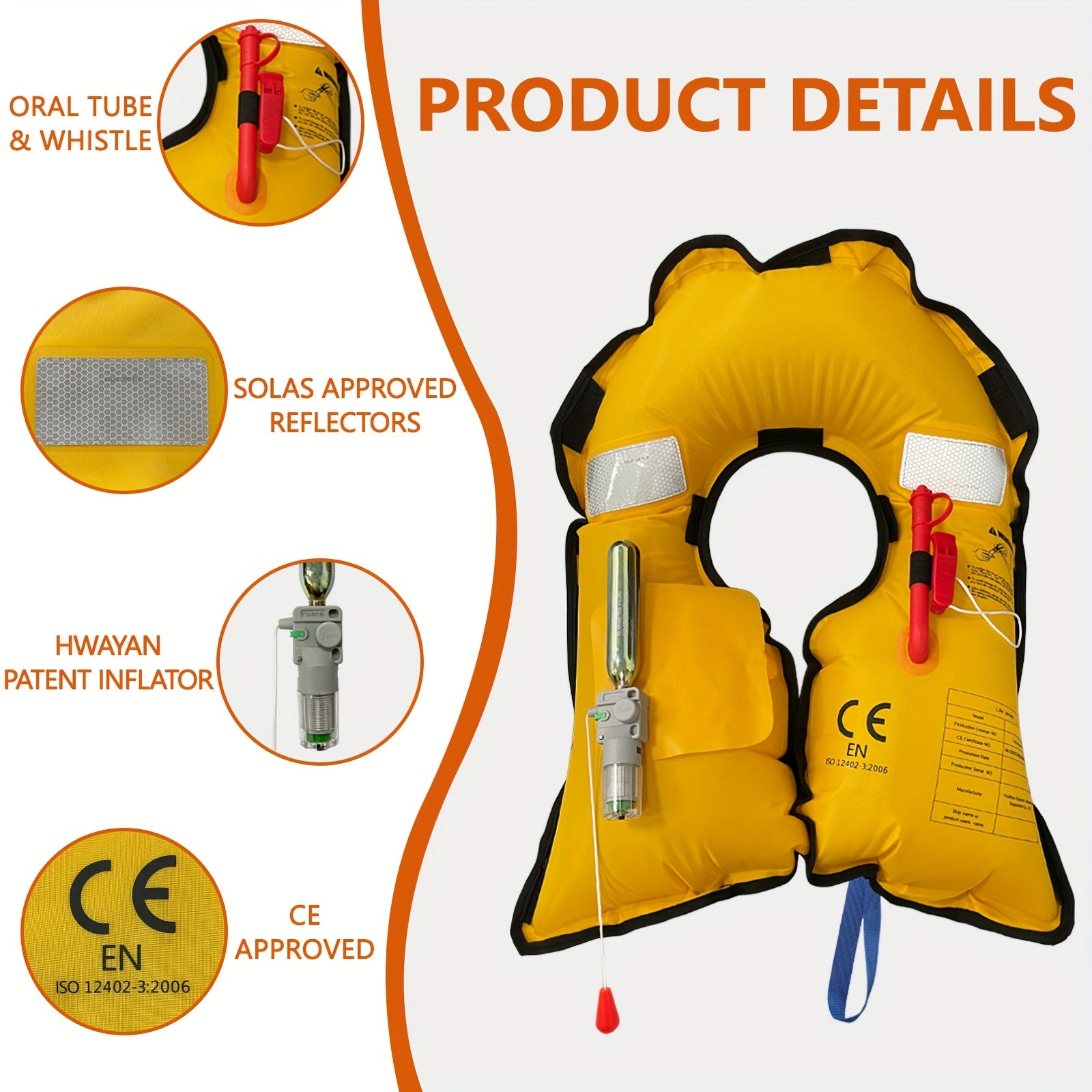 HWAYAN 607-Red Automatic Inflatable Life Jacket – Adjustable, 330 lbs Capacity
