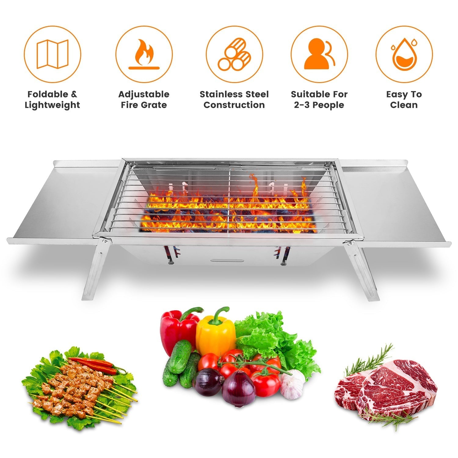 3-in-1 Foldable Charcoal Grill, Fire Pit & Slow Cooker – Portable Stainless Steel