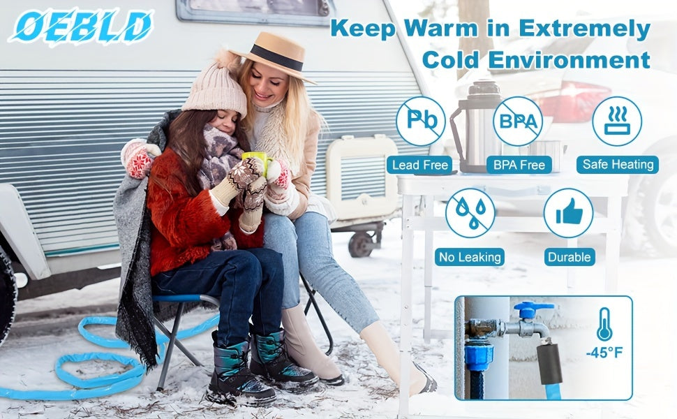 15ft Heated Water Hose for RV – Anti-Freeze, BPA-Free with Thermostat