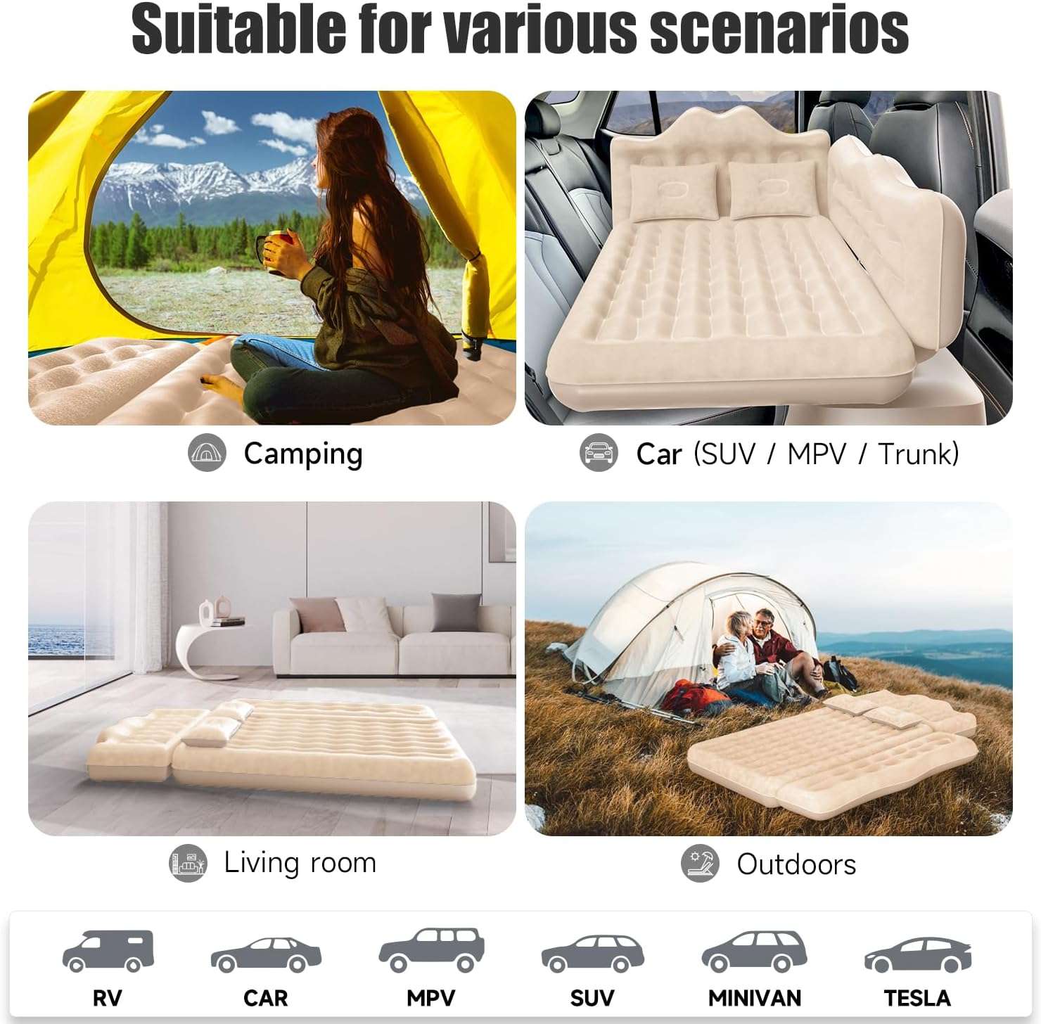 DikaSun Backseat Air Mattress for SUV, Car & Truck – 30.31" Width | Beige