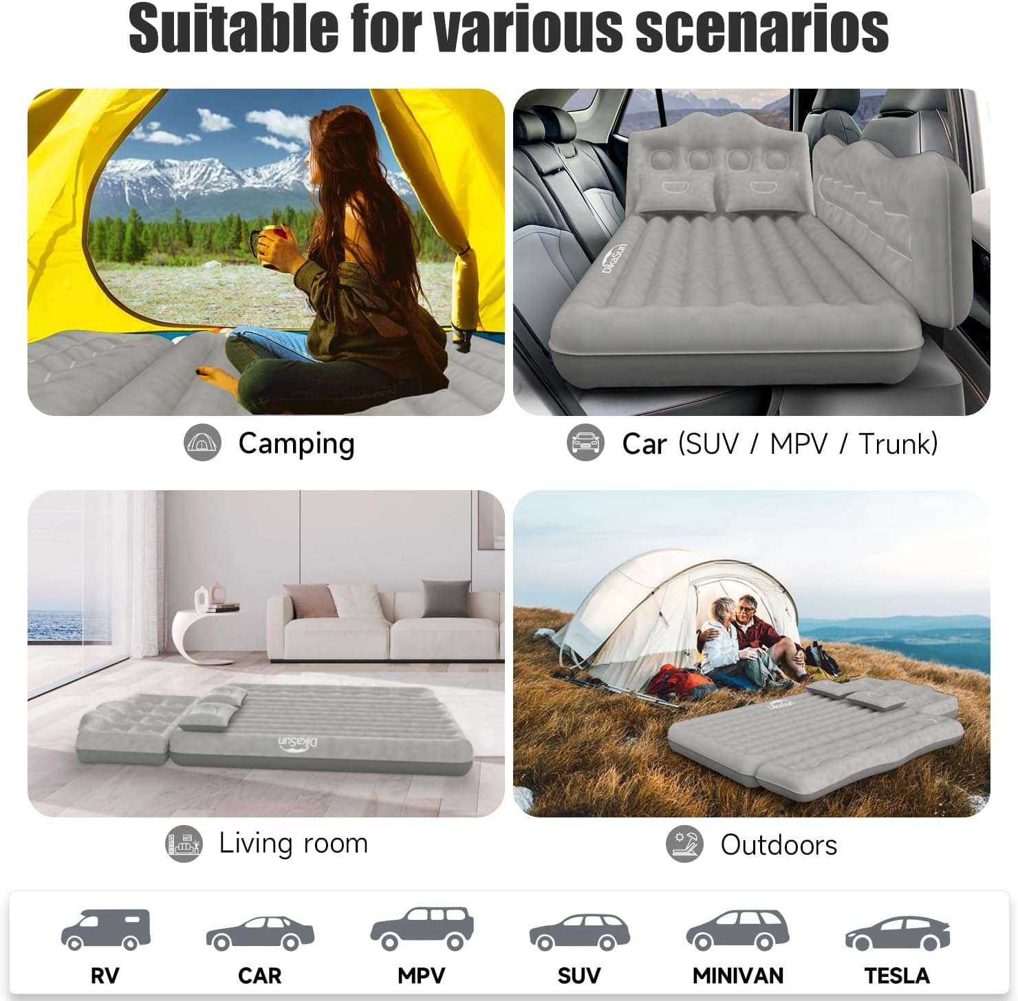 DikaSun Backseat & SUV Air Mattress – 35.4" Width | Grey