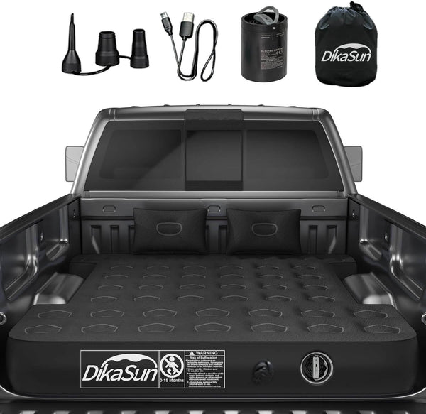 DikaSun Auto-Inflate Truck Bed Air Mattress – Fits 5.5 to 5.8 ft Beds | Built-In Pump
