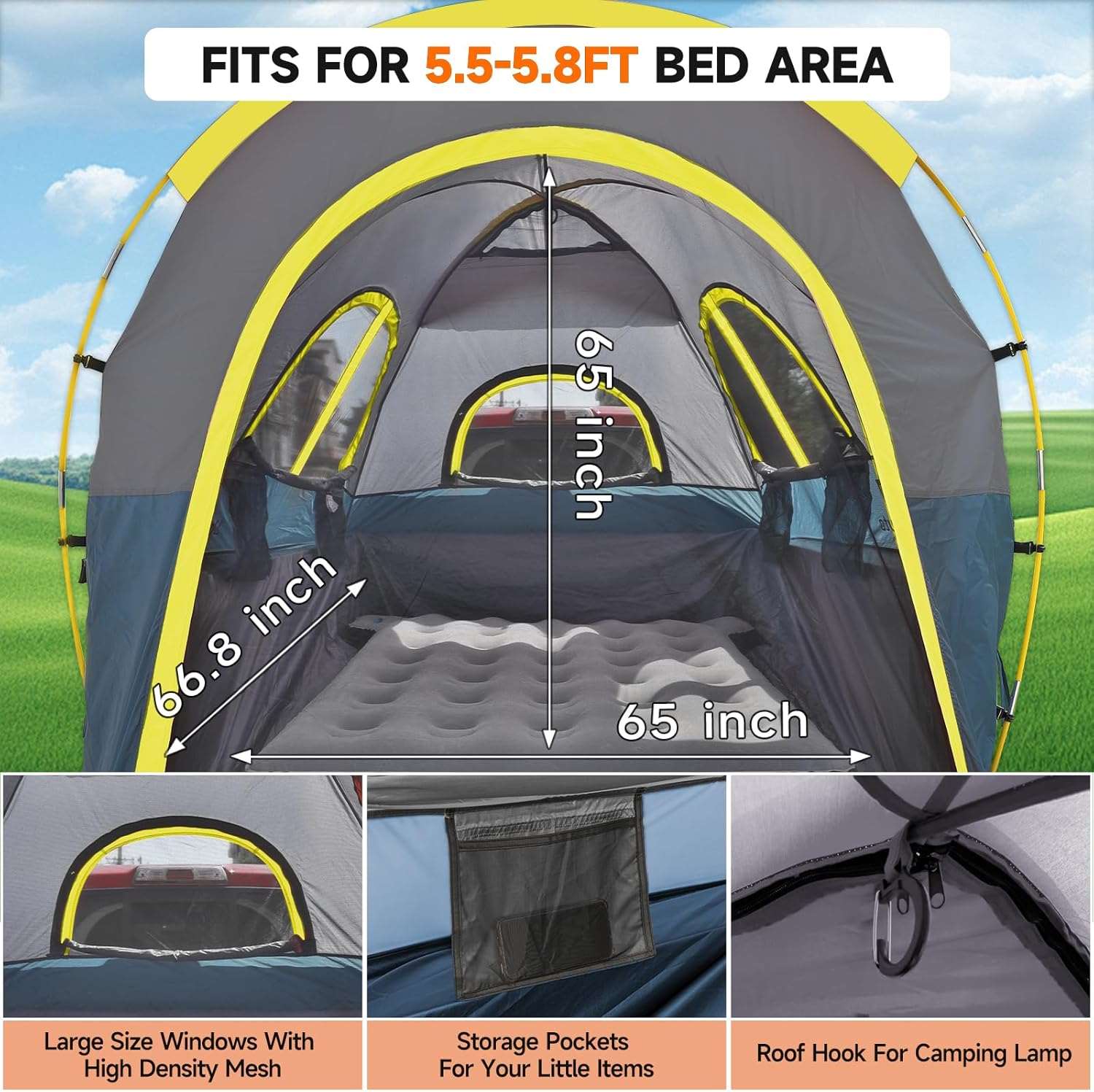 Umbrauto Truck Bed Tent | 5.5–5.8 ft Beds | 4-Season PU3000 Waterproof | Color-Coded Setup