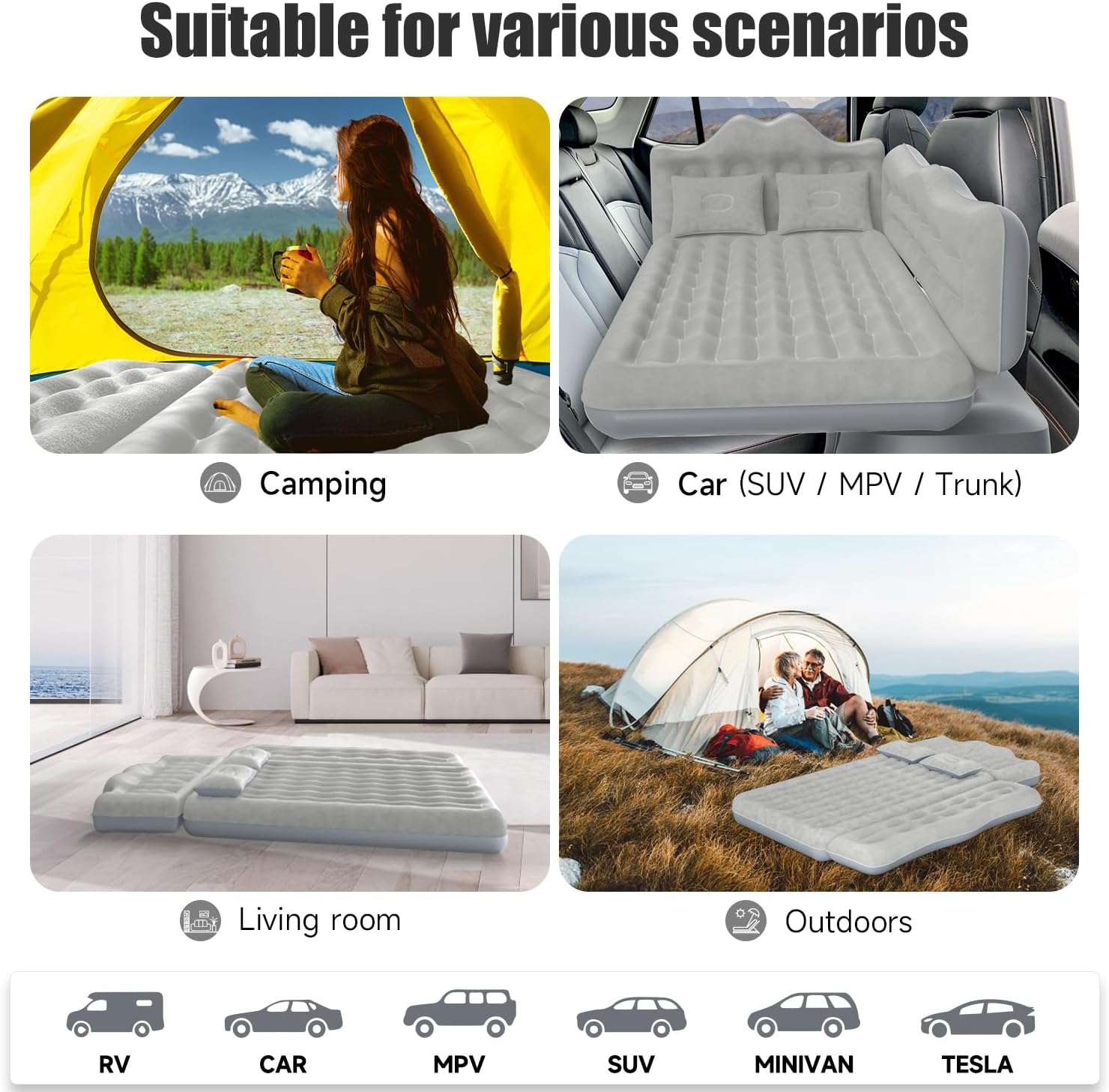 DikaSun Backseat Air Mattress for SUV, Car & Truck – 30.31" Width | Grey