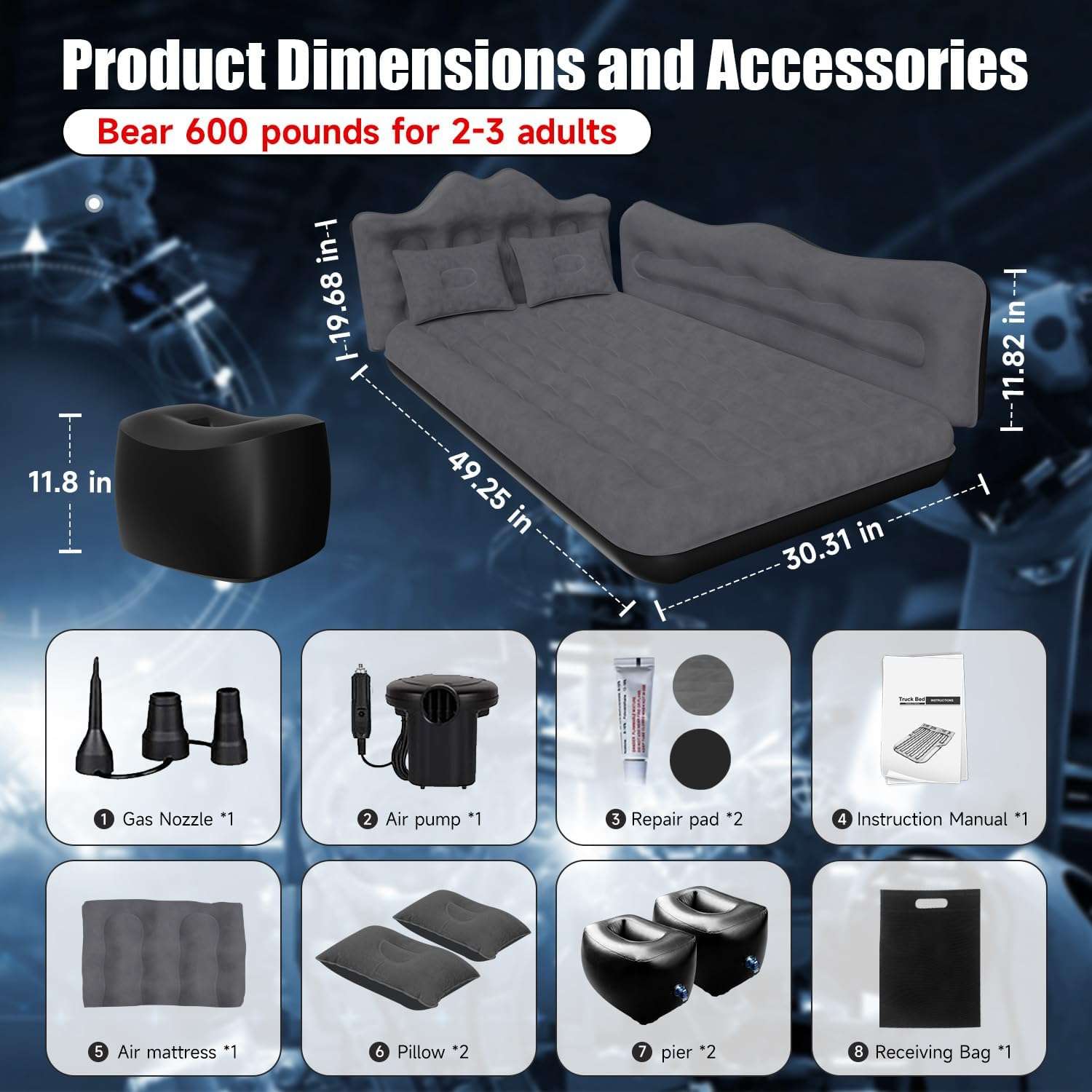 DikaSun Backseat Air Mattress for SUV, Car & Truck – 30.31" Width | Black