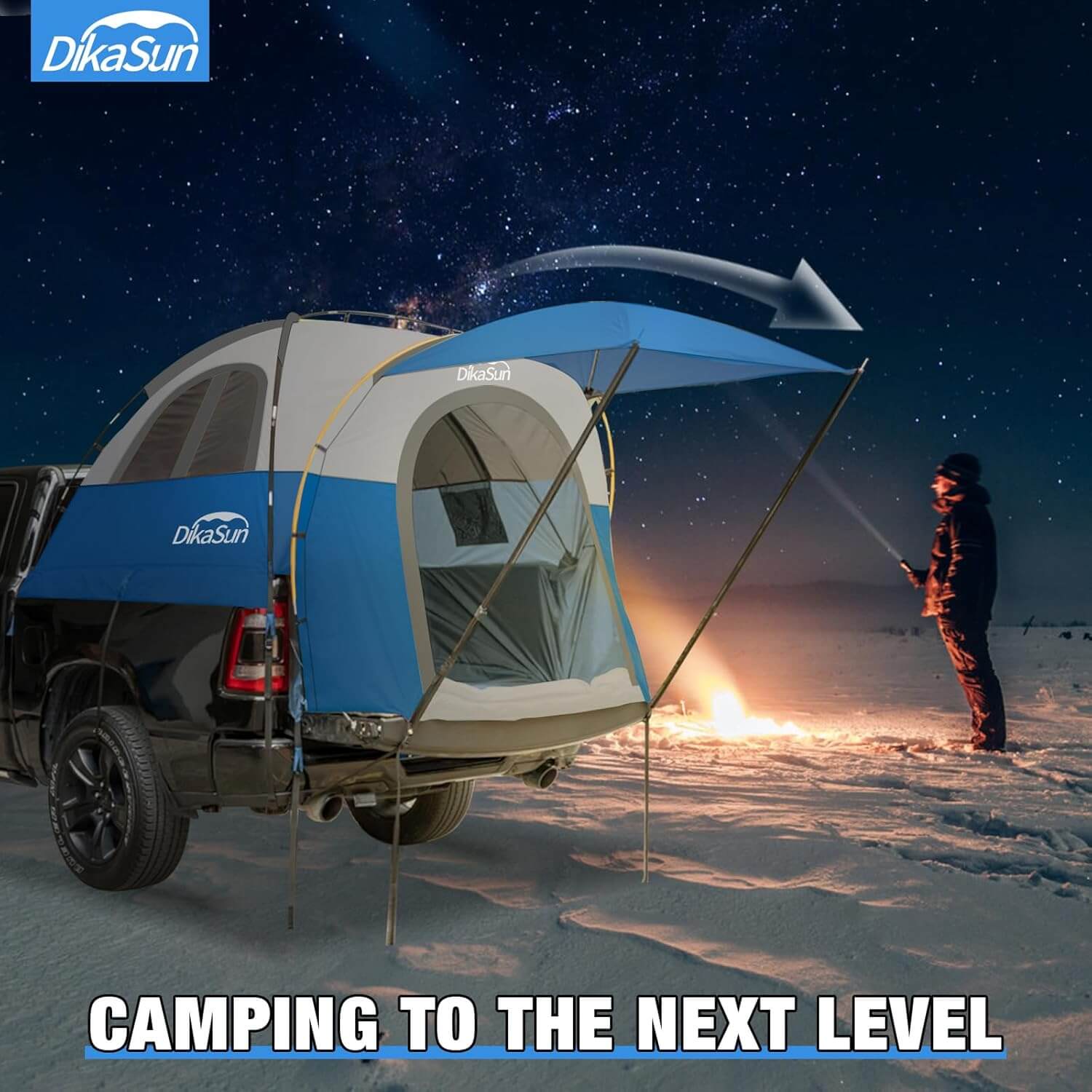 Dikasun Pickup Truck Bed Tent with Awning – Blue | Fits 5.5–6.7 ft Beds