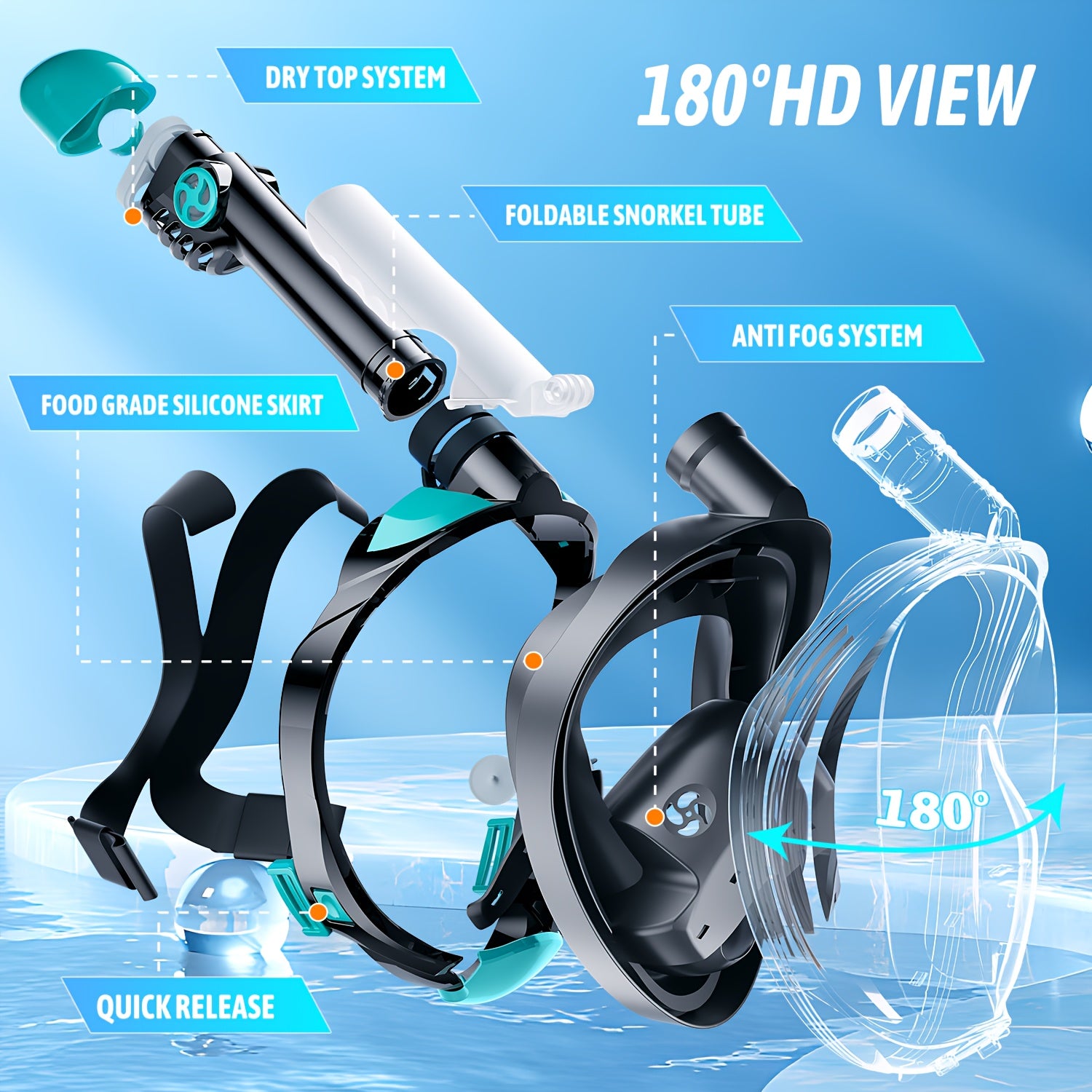 Adult Snorkeling Set – Full Face Mask & Adjustable Swim Fins