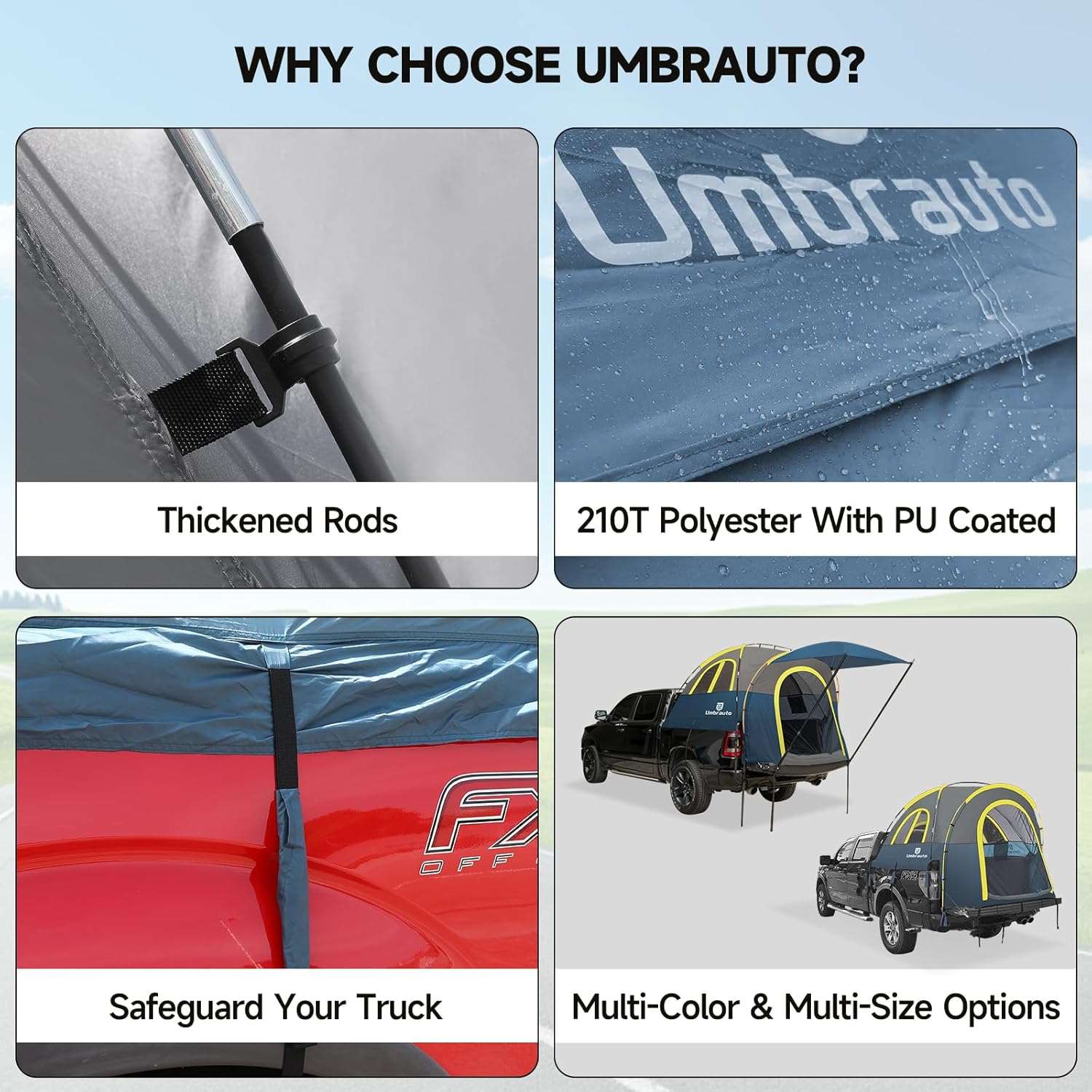 Umbrauto Truck Bed Tent | 5.5–5.8 ft Beds | 4-Season PU3000 Waterproof | Color-Coded Setup