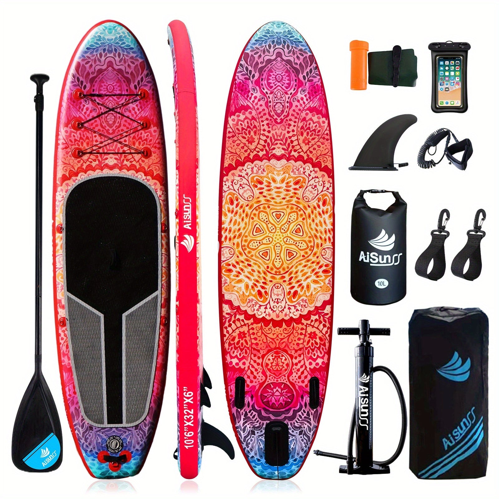 AISUNSS 10.6ft All-Around Inflatable SUP Board – Yoga Board with Accessories