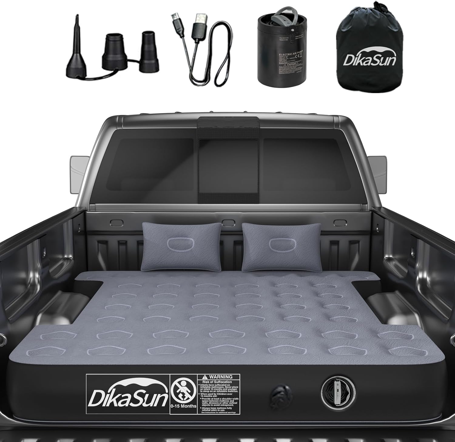 DikaSun Backseat Air Mattress for SUV, Car & Truck – 35.4" Width | Grey