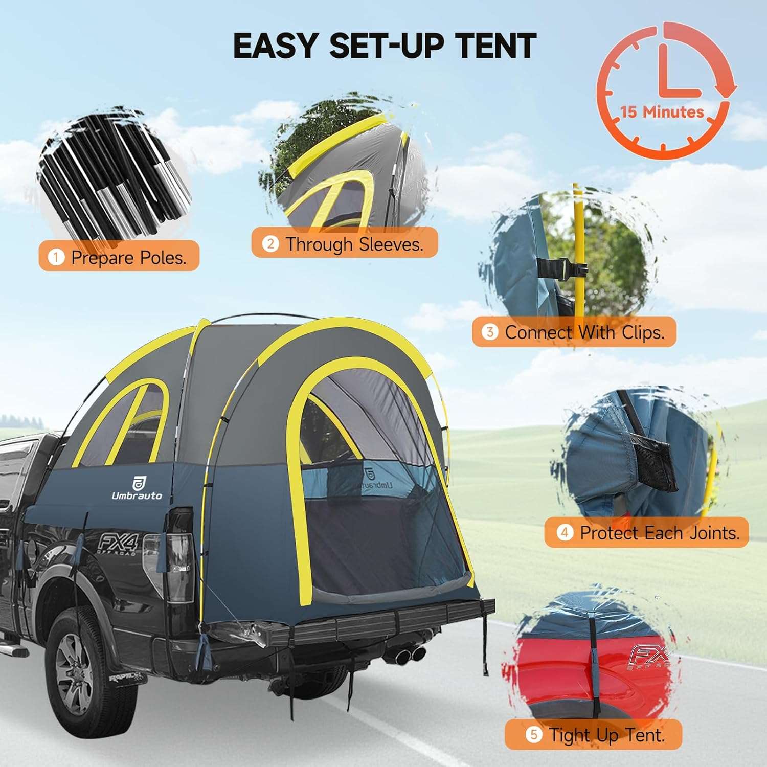 Umbrauto Truck Bed Tent | 5.5–5.8 ft Beds | 4-Season PU3000 Waterproof | Color-Coded Setup