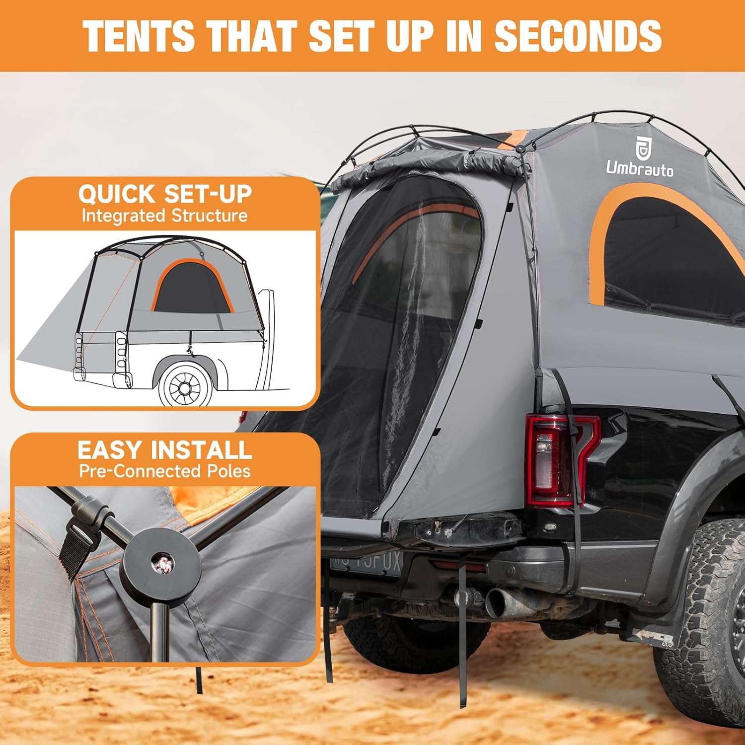 Umbrauto Truck Bed Tent for 6.4–6.7 ft Beds | 2–3 Person | 10-Min Setup | PU3000 Waterproof