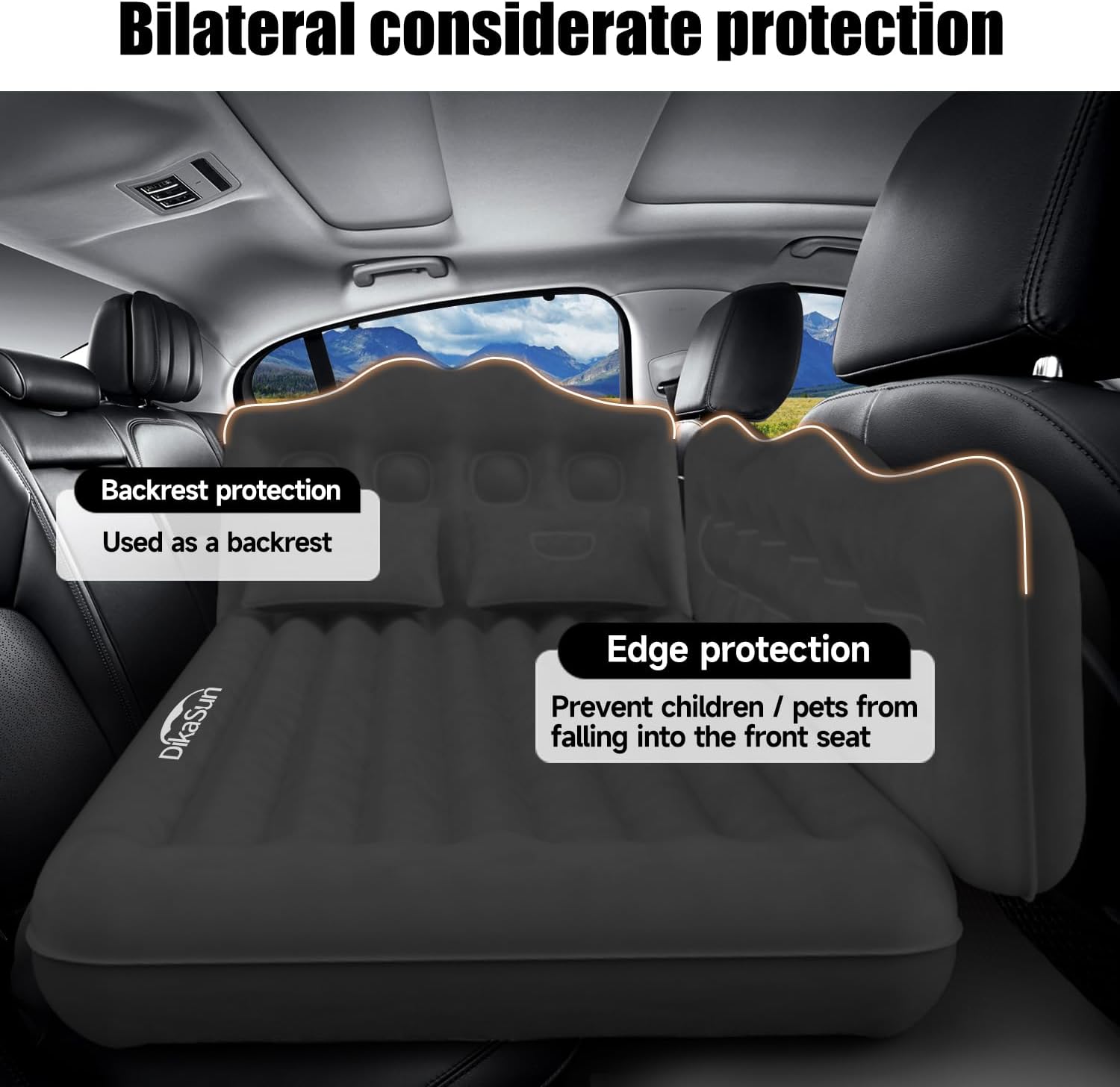 DikaSun Backseat Air Mattress for SUV, Car & Truck – 35.4" Width | Black