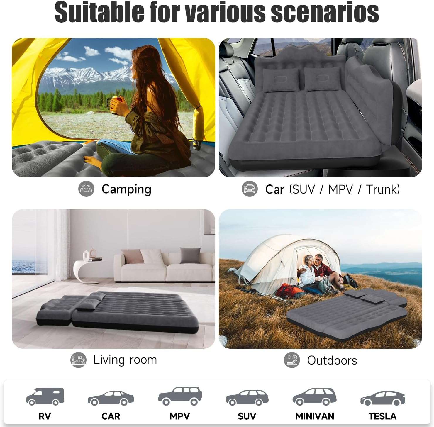 DikaSun Backseat Air Mattress for SUV, Car & Truck – 30.31" Width | Black
