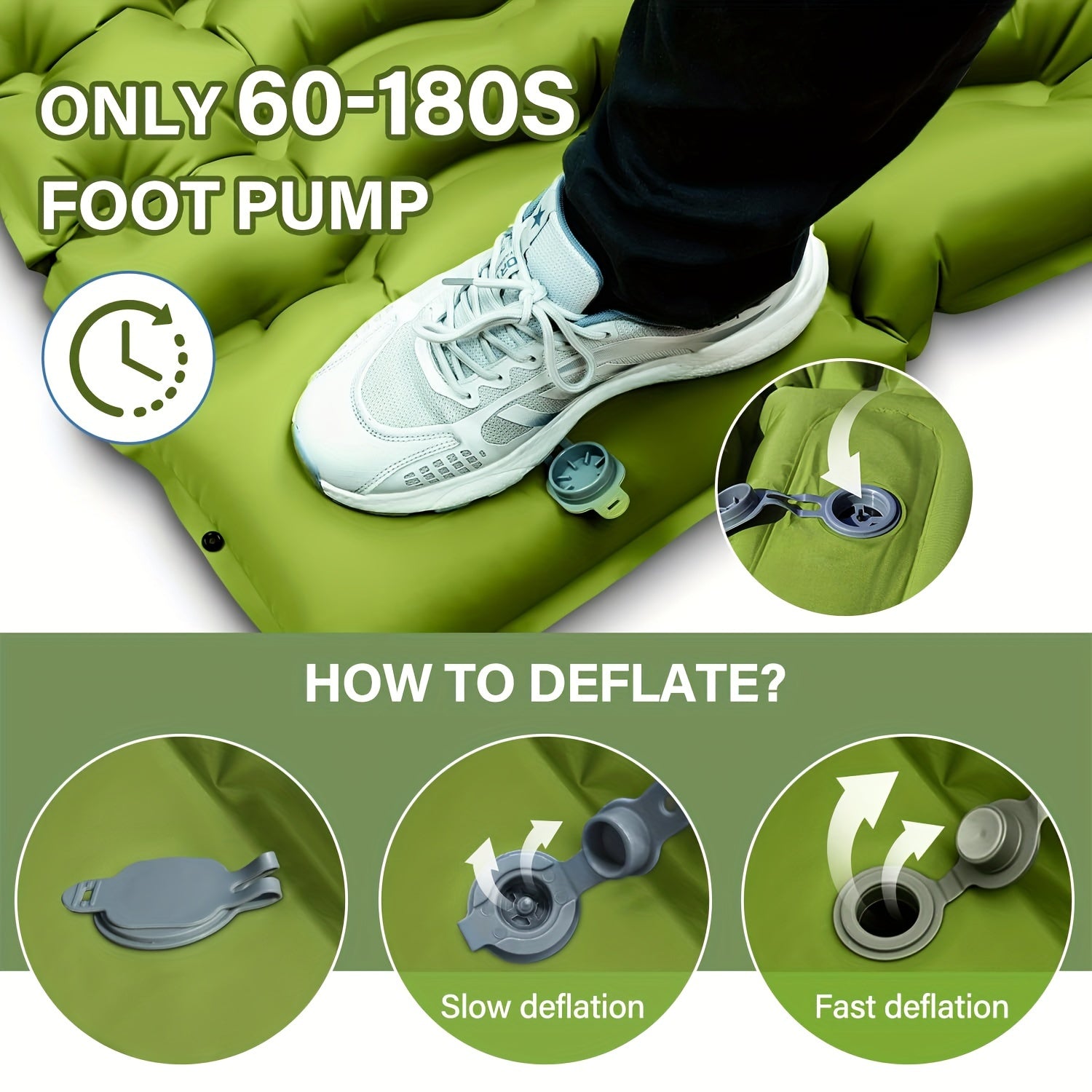 Extra-Thick Double Sleeping Pad – 4" Self-Inflating with Pillows & Foot Pump