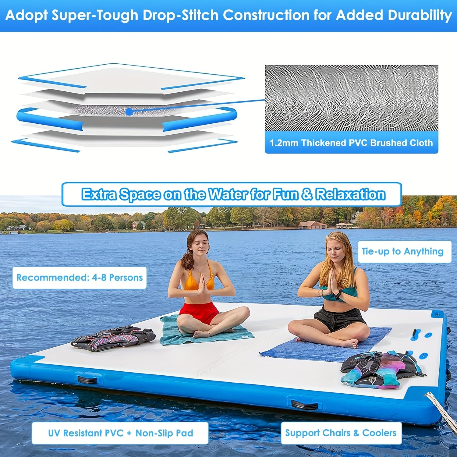 Heavy-Duty Inflatable Floating Dock – 6–12ft Modular Water Platform with Ladder