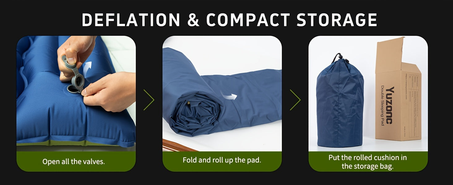 Extra-Thick Double Sleeping Pad – 4" Self-Inflating with Pillows & Foot Pump