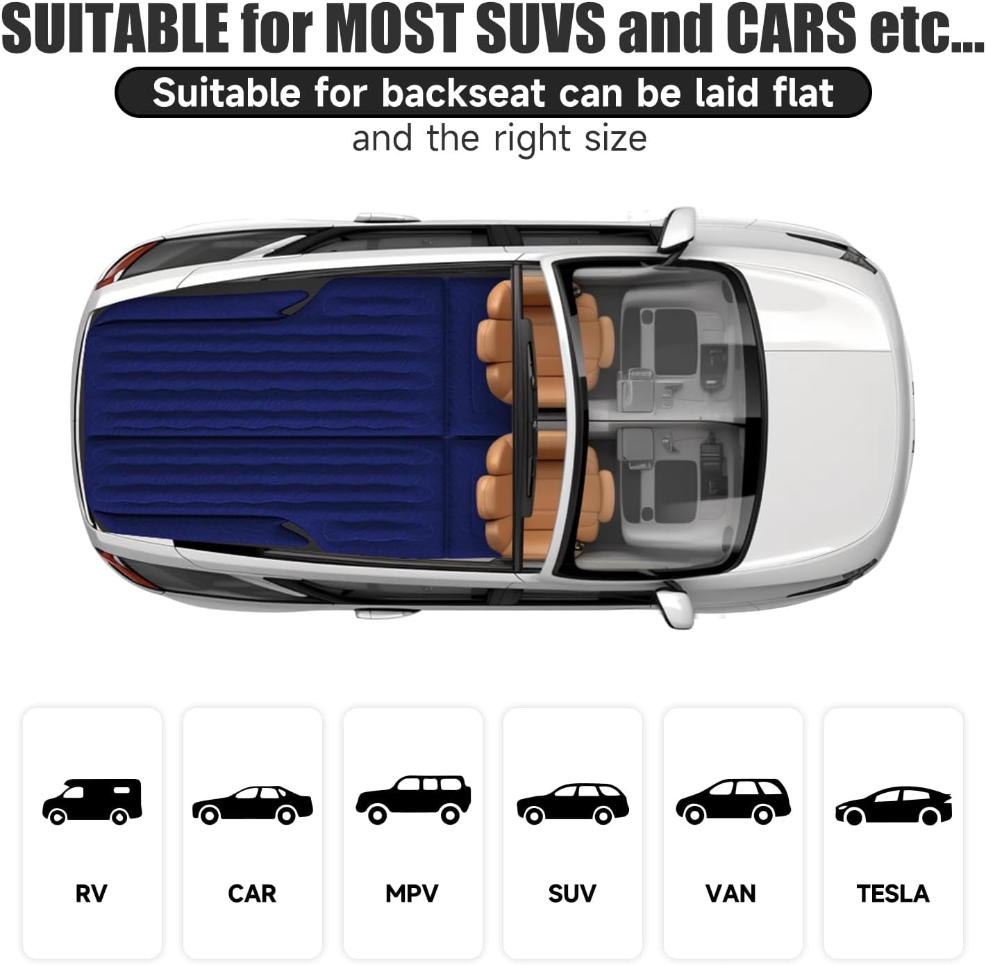 DikaSun Universal SUV Air Mattress – Extra-Thick Flocking, 4-Chamber Design | Navy