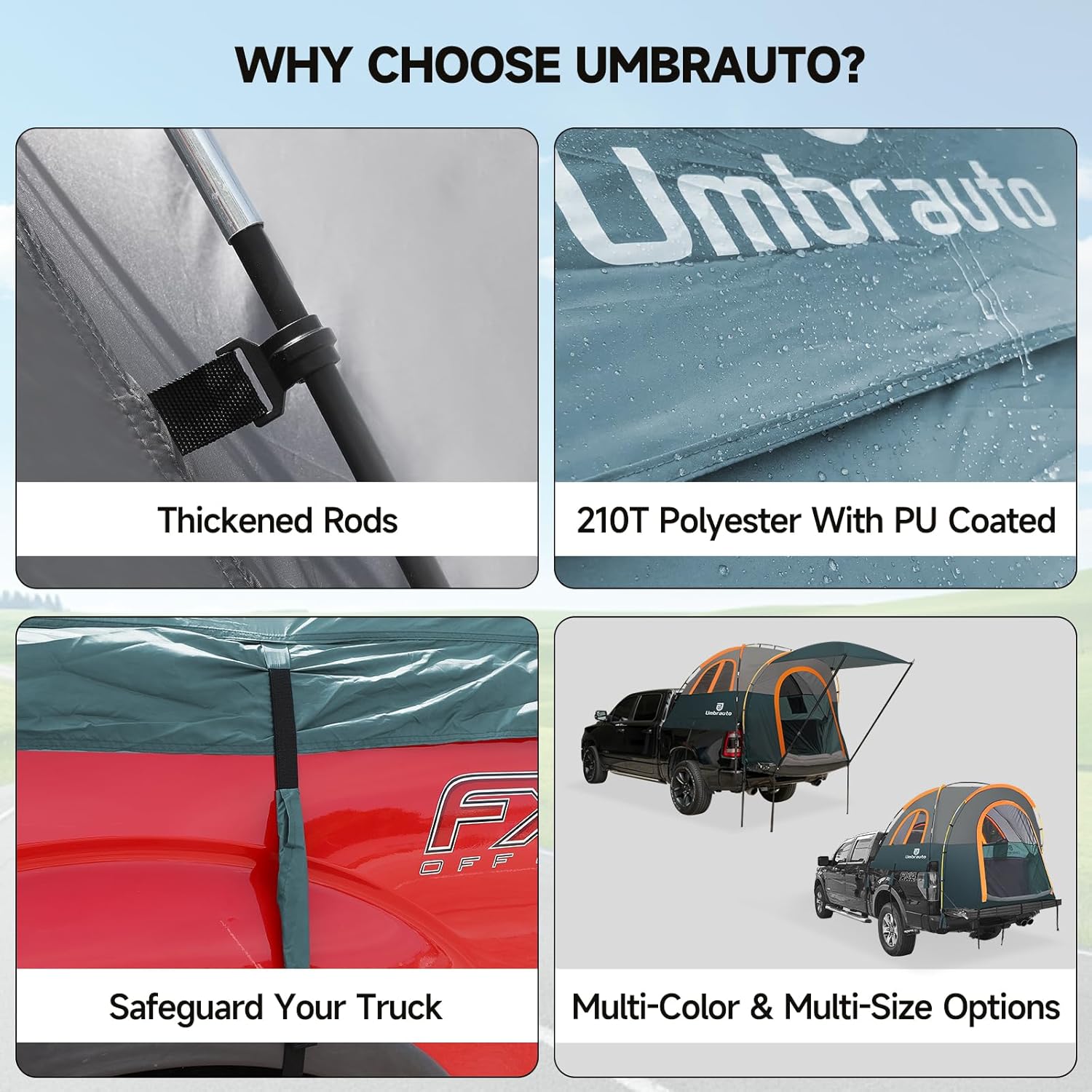 Umbrauto Truck Bed Tent with Awning | Fits 5.5–5.8 ft Beds | PU3000 Waterproof | 3 Colors