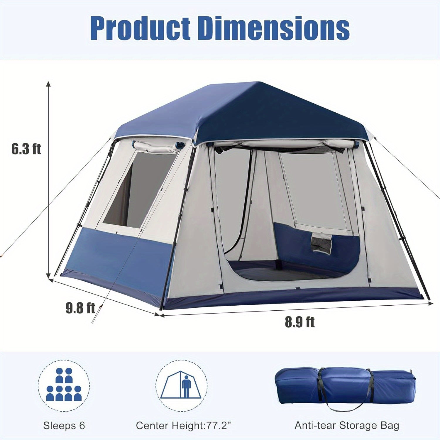 OYEROL 4-10 Person Instant Pop-Up Camping Tent – 60s Setup, 4-Season