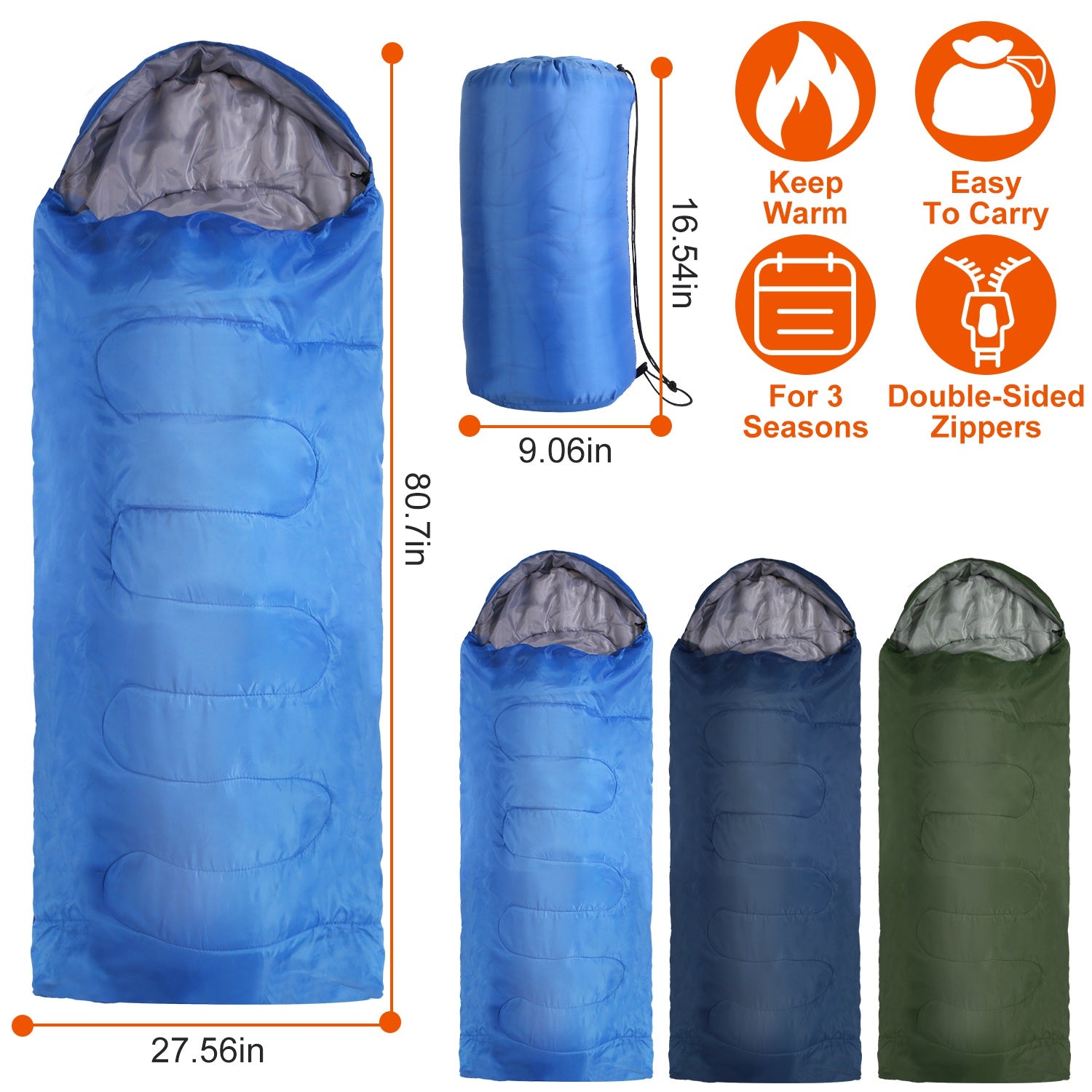 3-Season Sleeping Bag – Lightweight & Moisture-Proof, 32°F–50°F Rated