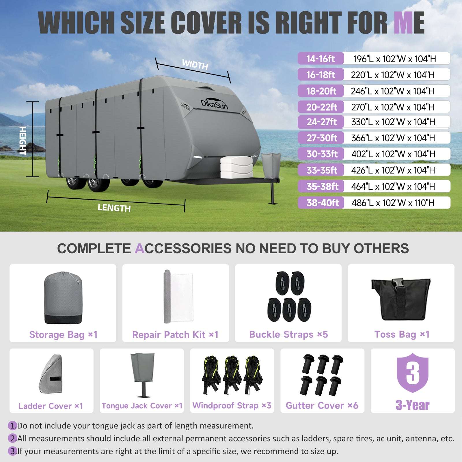 DikaSun Travel Trailer Cover – 7-Layer Roof