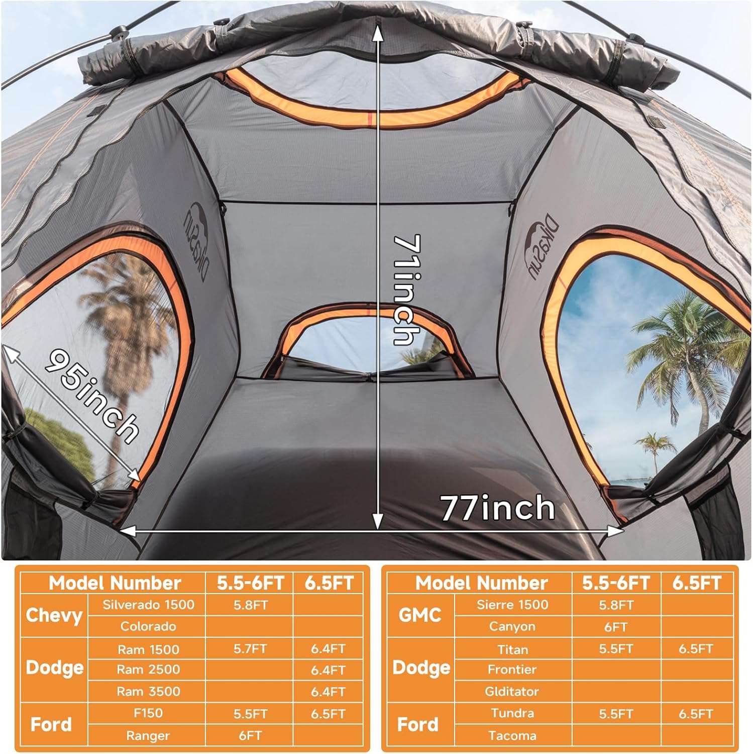 Umbrauto Truck Bed Tent for 6.4–6.7 ft Beds | 2–3 Person | 10-Min Setup | PU3000 Waterproof