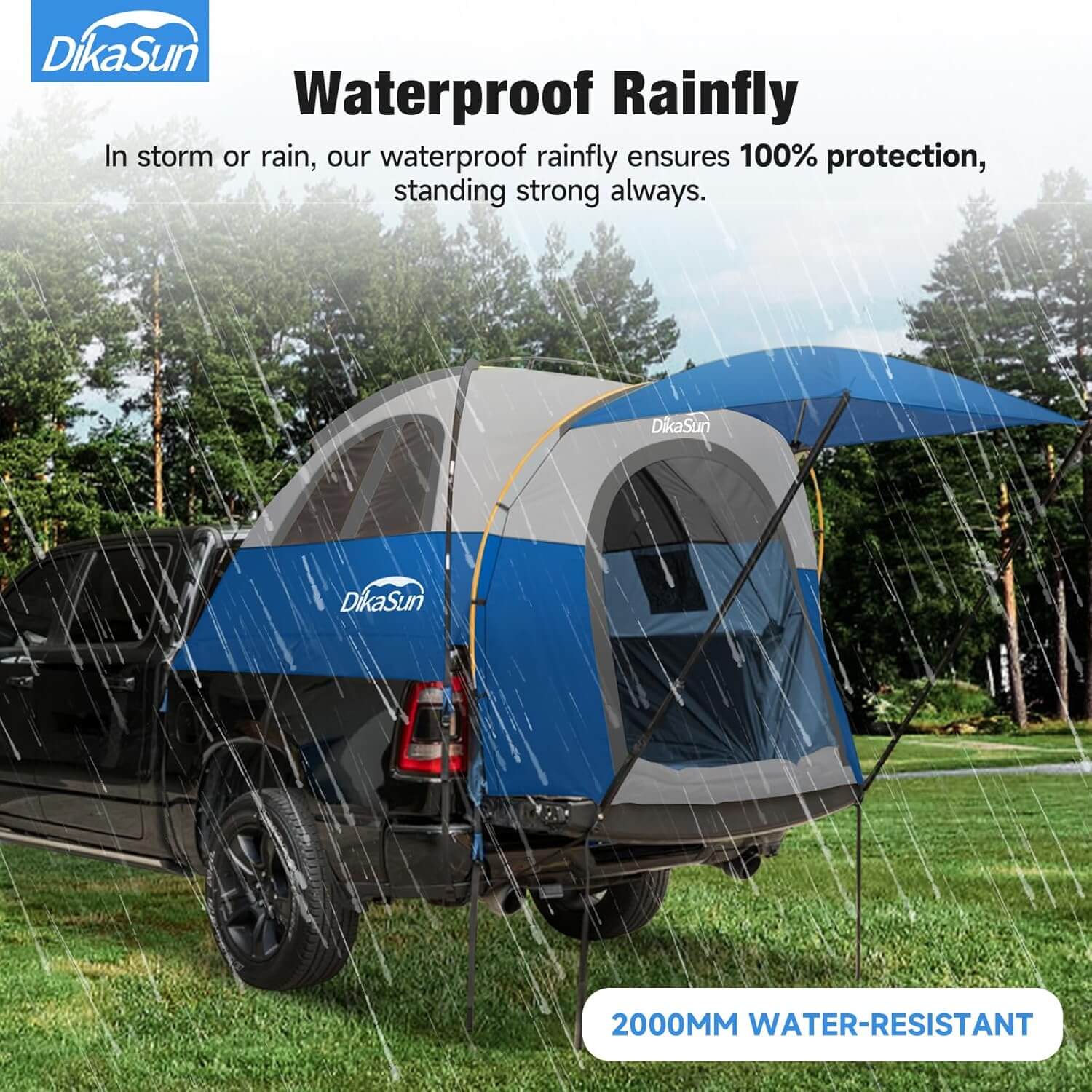 Dikasun Pickup Truck Bed Tent with Awning – Blue | Fits 5.5–6.7 ft Beds