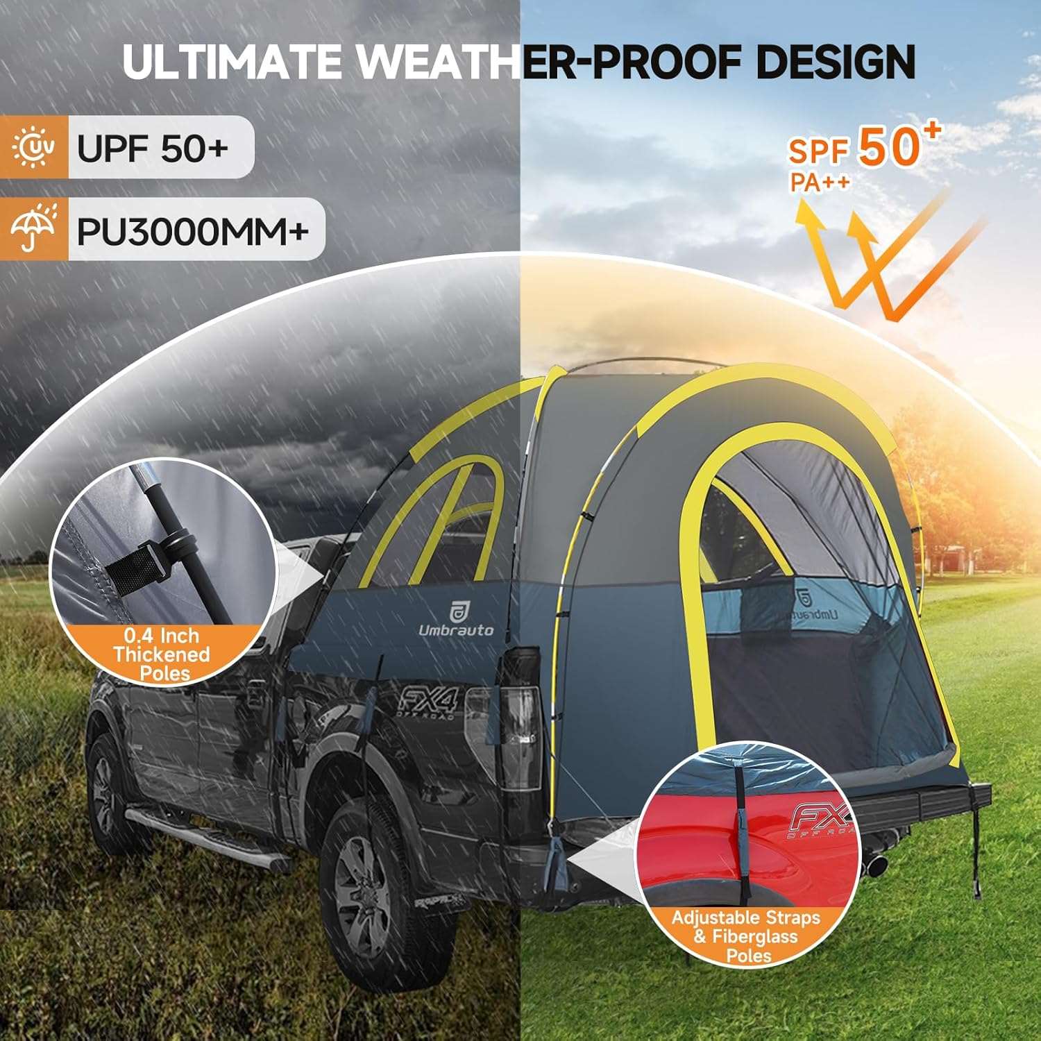 Umbrauto Truck Bed Tent | 5.5–5.8 ft Beds | 4-Season PU3000 Waterproof | Color-Coded Setup