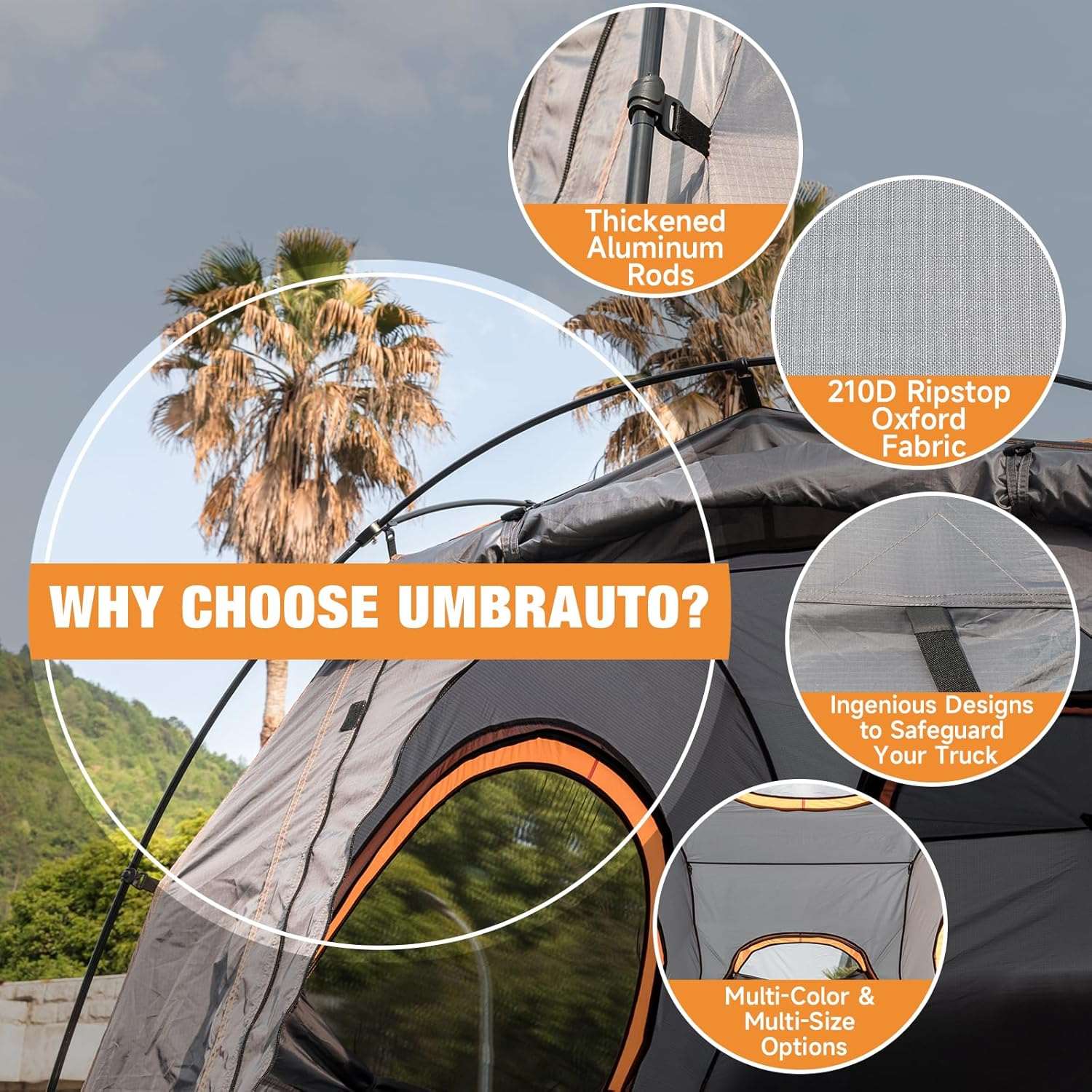 Umbrauto Truck Bed Tent for 6.4–6.7 ft Beds | 2–3 Person | 10-Min Setup | PU3000 Waterproof