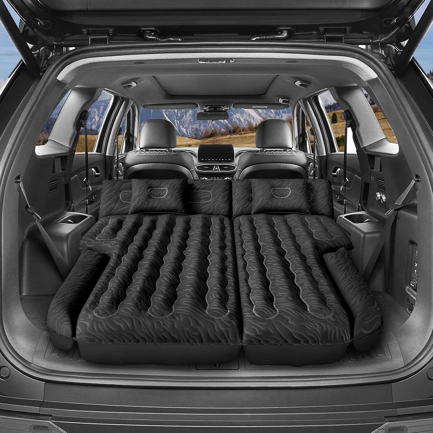 DikaSun 63" Extended SUV Air Mattress – 6-Chamber, Quick Inflate | Pump & 2 Pillows | Black
