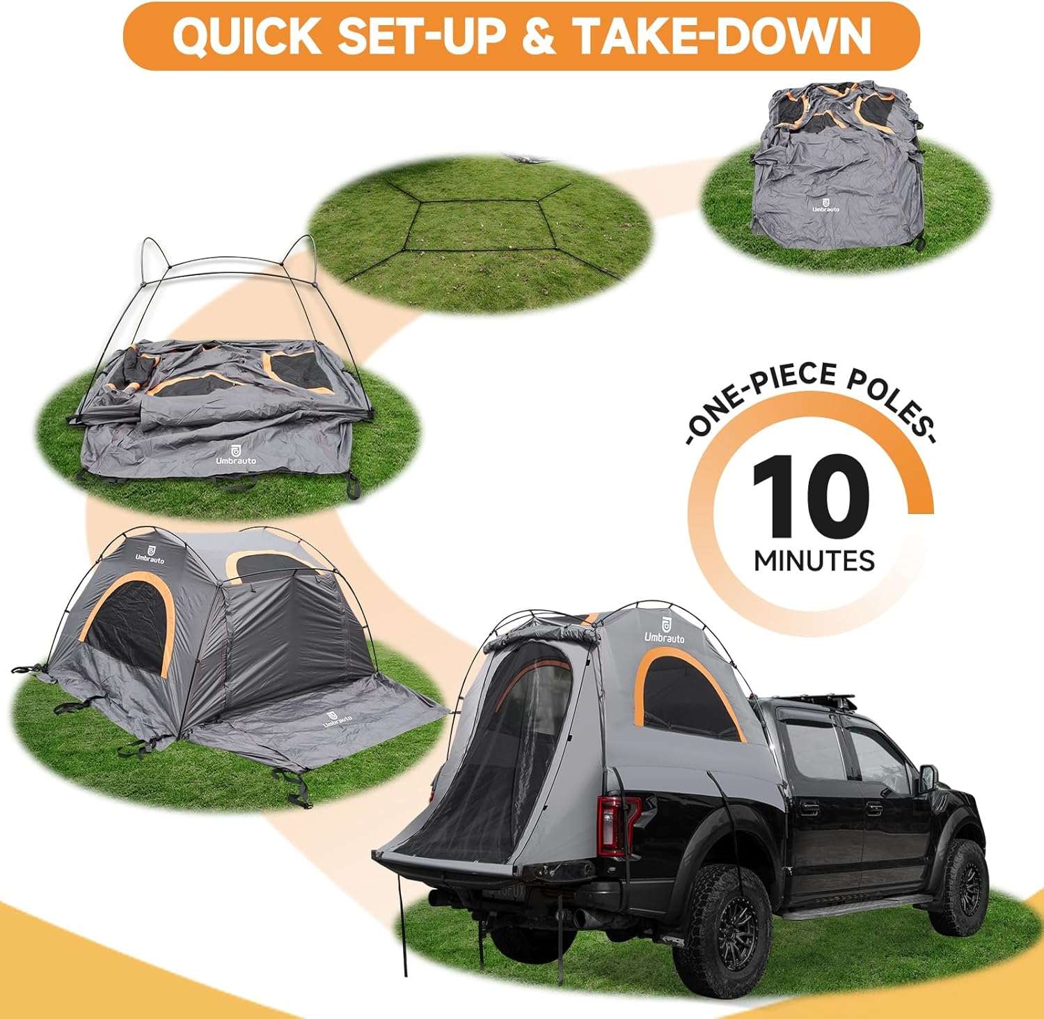 Umbrauto Truck Bed Tent for 6.4–6.7 ft Beds | 2–3 Person | 10-Min Setup | PU3000 Waterproof