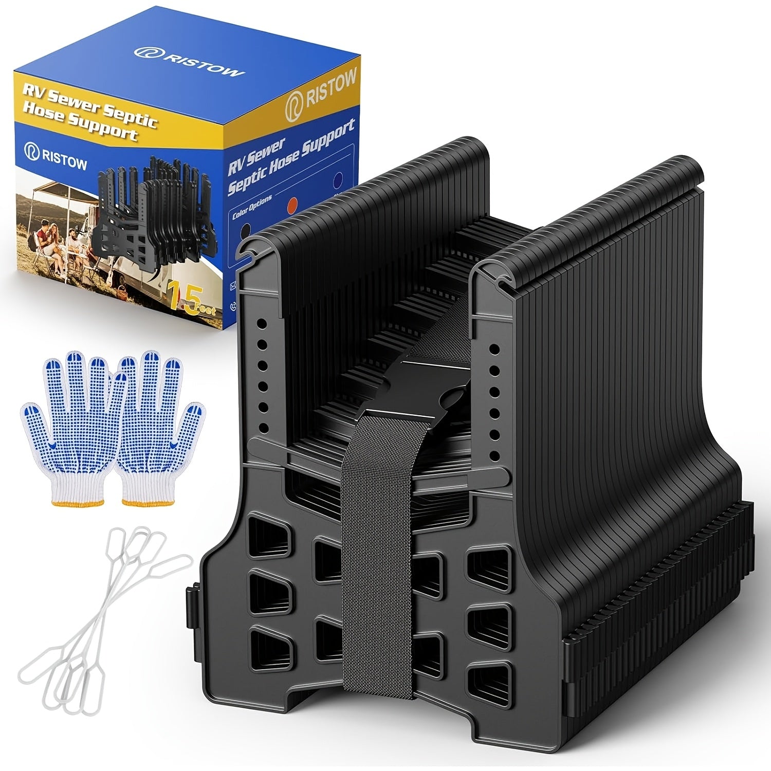 20FT RV Sewer Hose Support – Adjustable Height with Deep Cradles & Rubber Bands