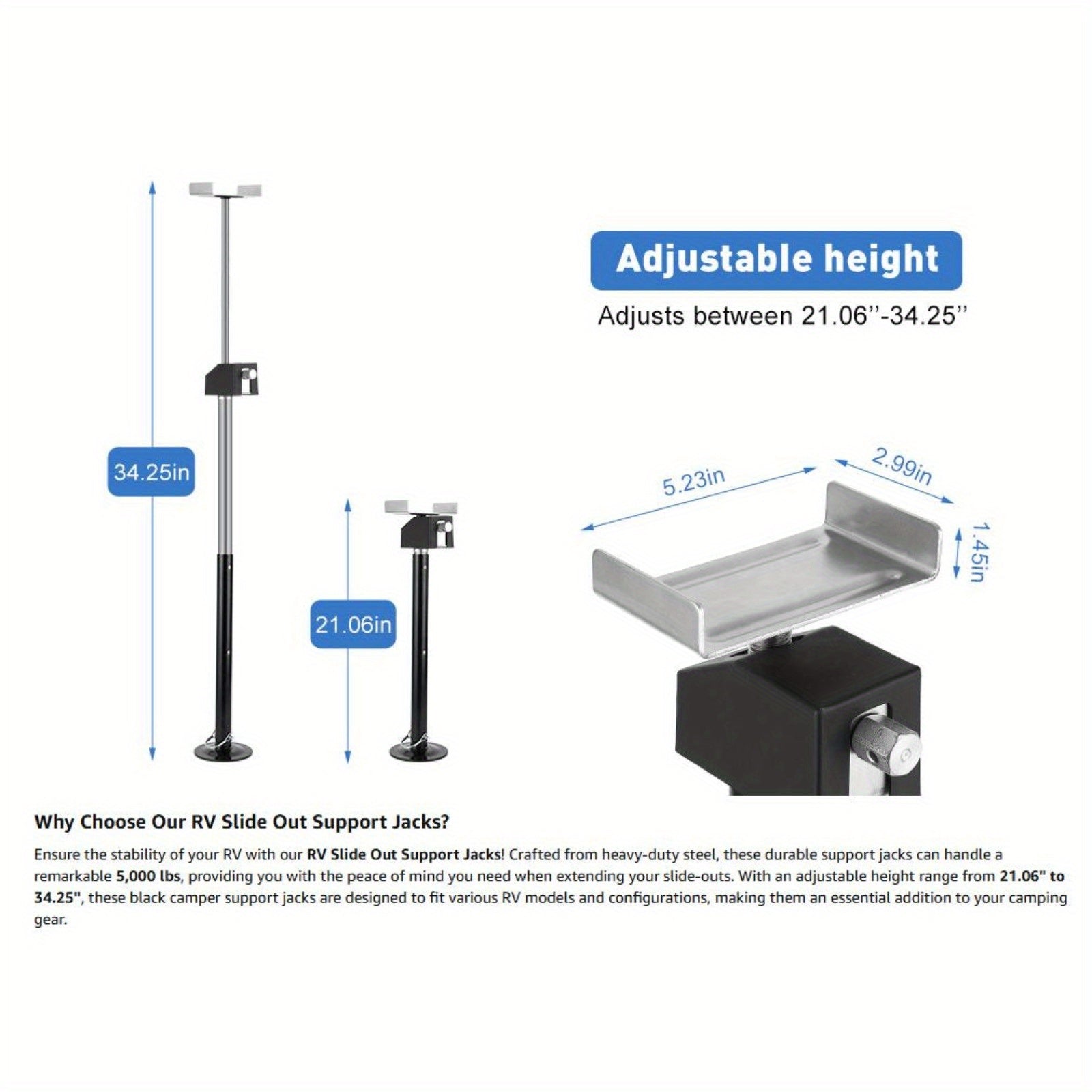 4-Pack RV Slide-Out Support Jacks – Heavy-Duty Steel, 5000 lbs Capacity