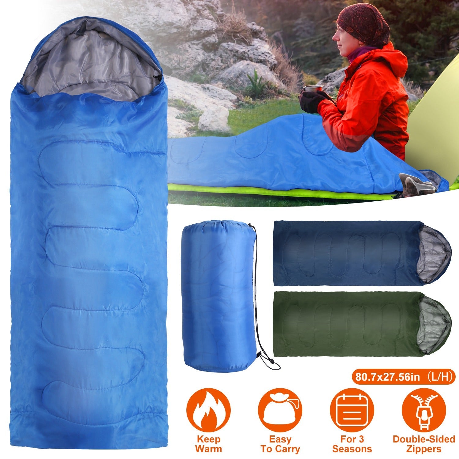 3-Season Sleeping Bag – Lightweight & Moisture-Proof, 32°F–50°F Rated