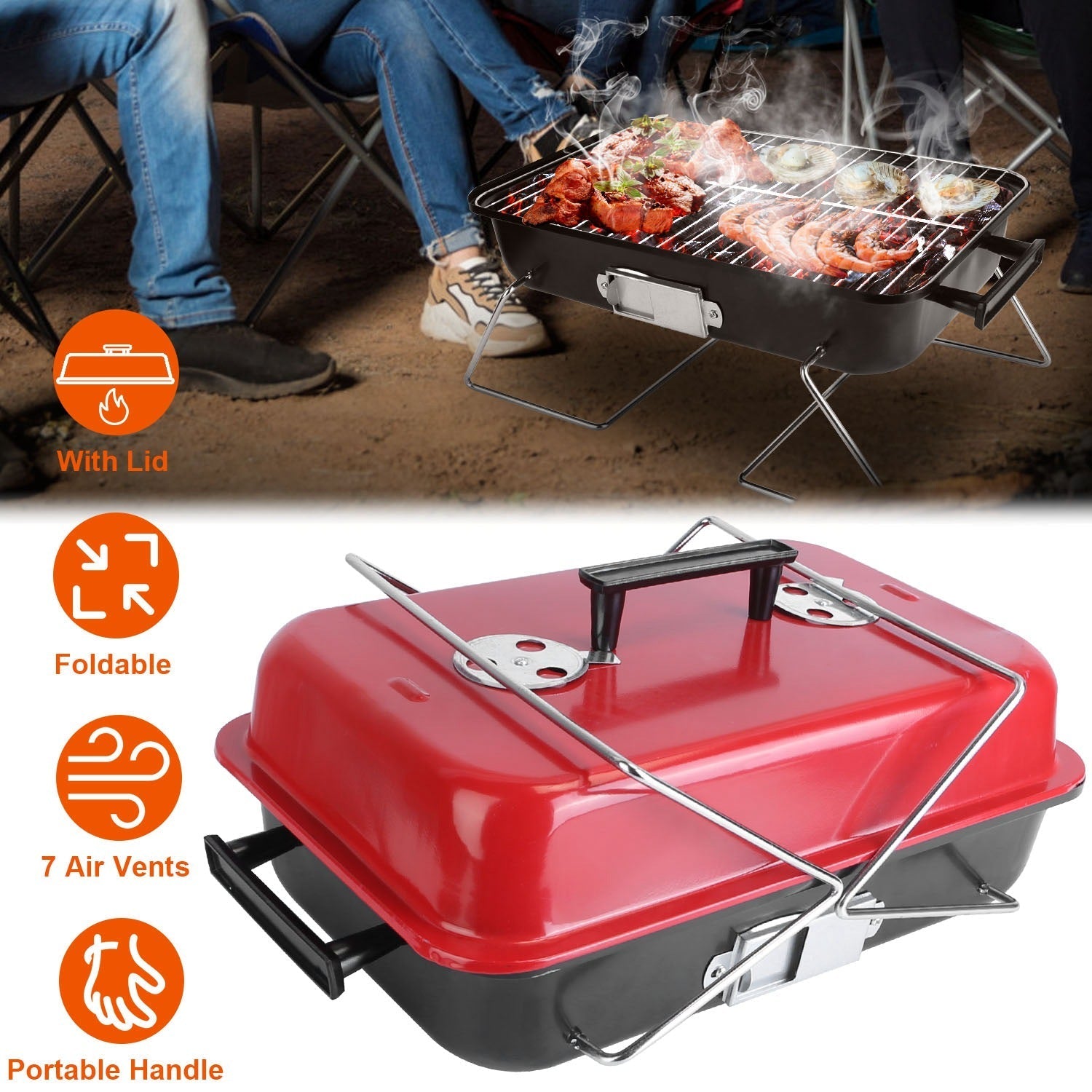 Portable Charcoal Tabletop Grill – Folding BBQ Smoker with Lid