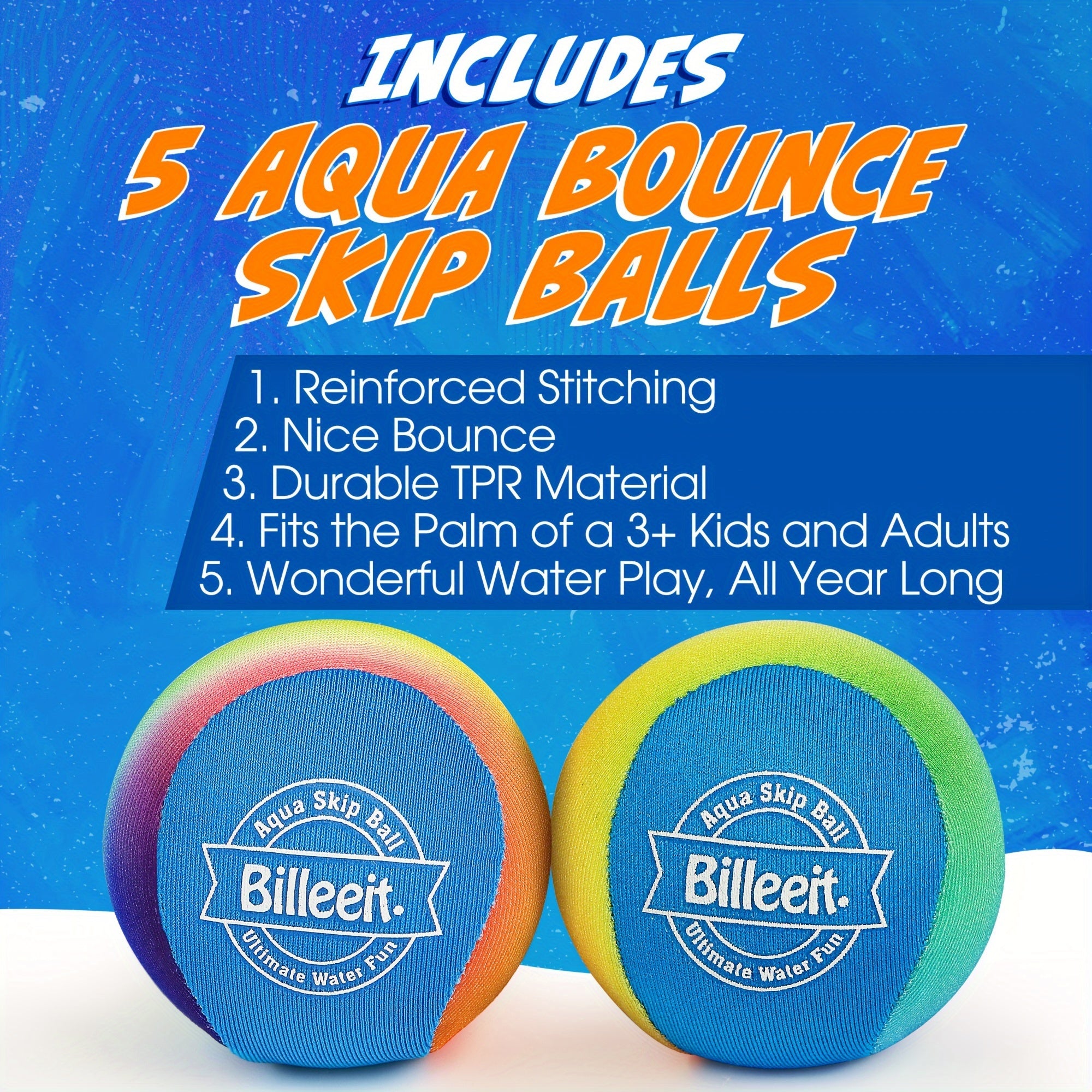 5-Piece Rainbow Water Skipping Balls – Pool & Beach Fun with Mesh Bag