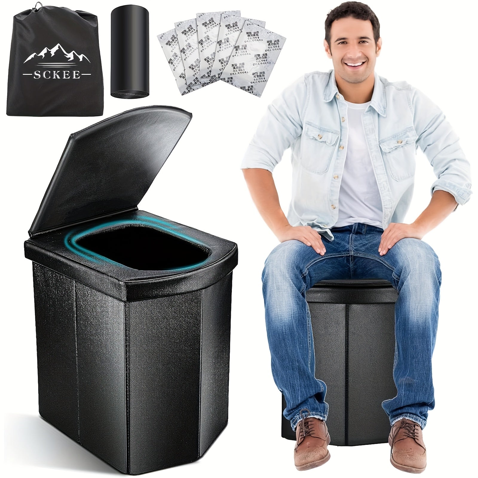 YAKEA XL Portable Camping Toilet – 16.5" Tall with Lid & Carry Bag