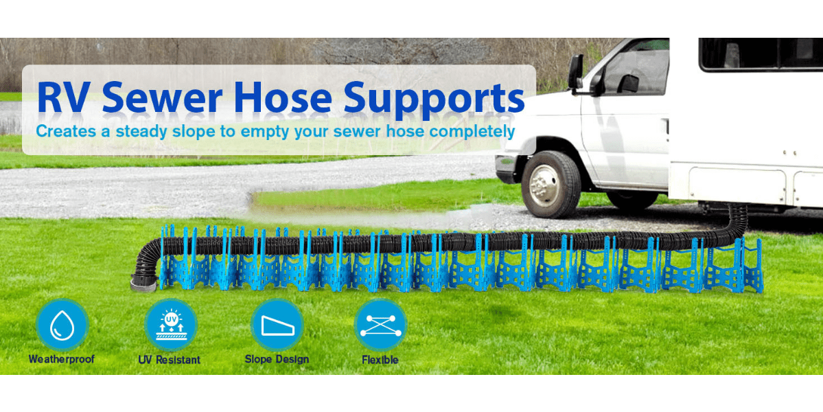 20FT RV Sewer Hose Support – Adjustable Height with Deep Cradles & Rubber Bands