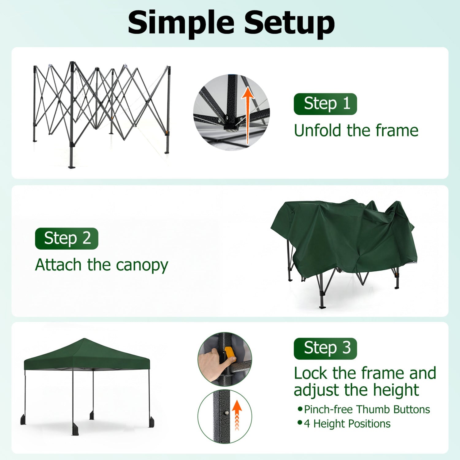 9.5 x 9.5 Feet Pop up Canopy Tent with Adjustable Heights