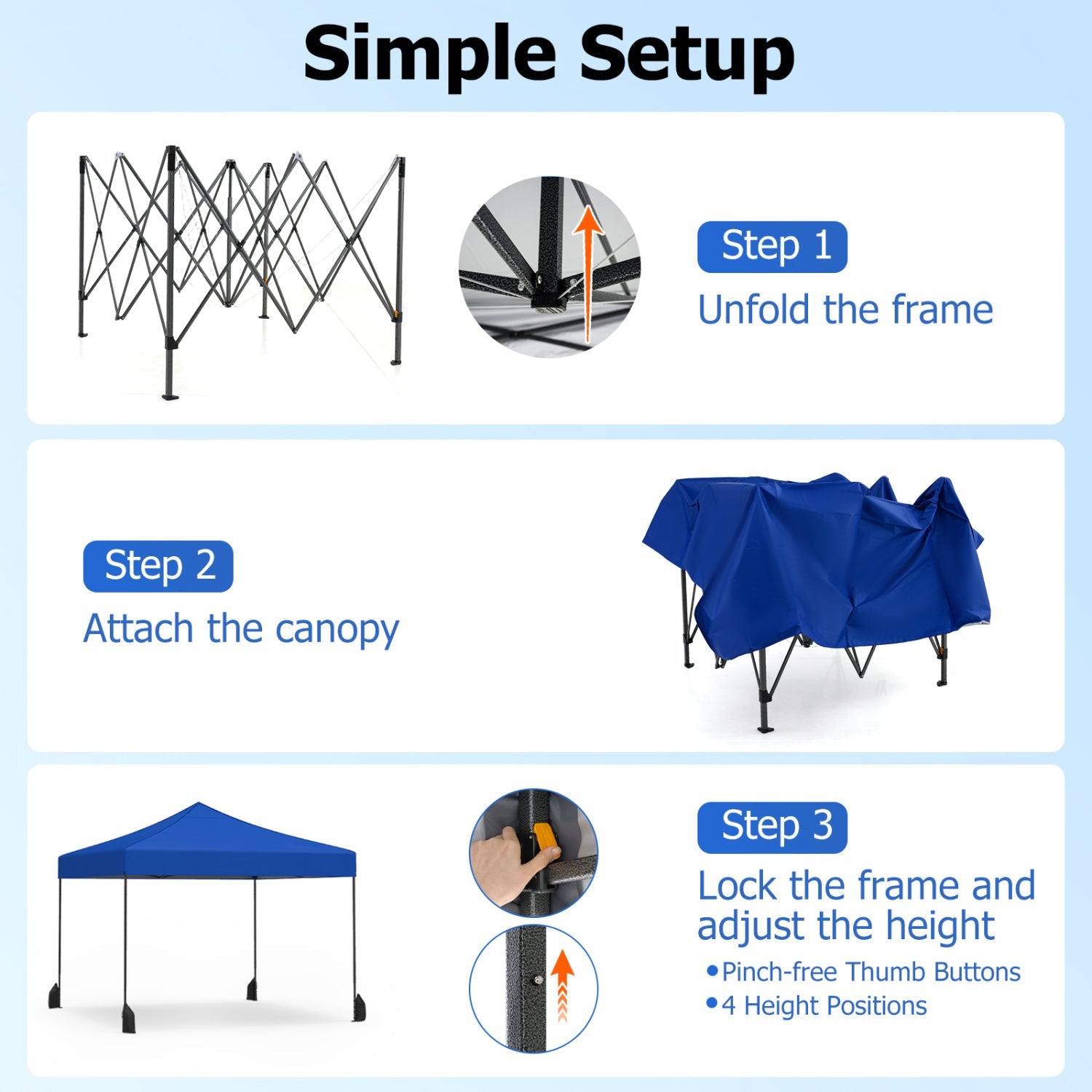 9.5' x 9.5' Pop-Up Canopy Tent with Adjustable Height