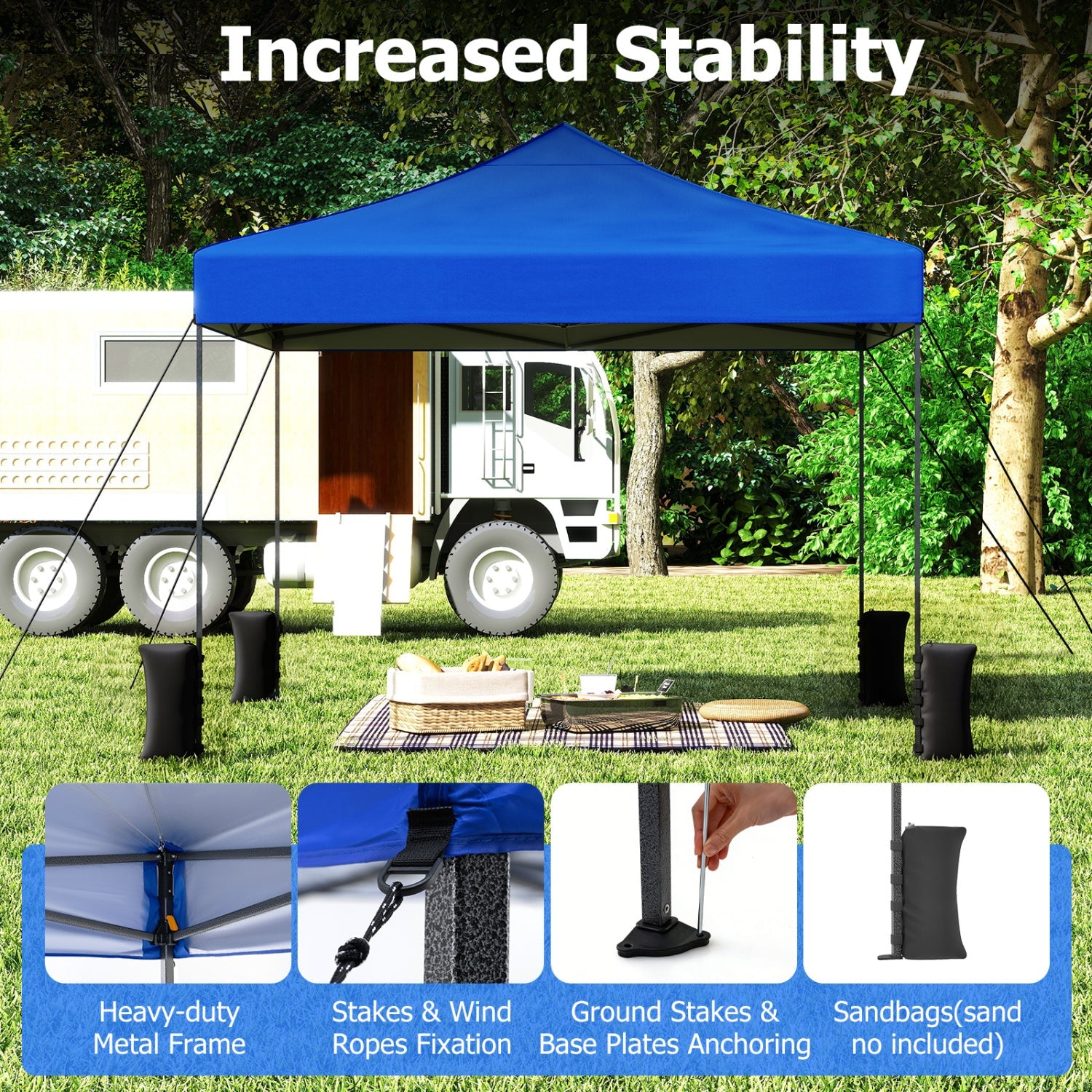 9.5' x 9.5' Pop-Up Canopy Tent with Adjustable Height