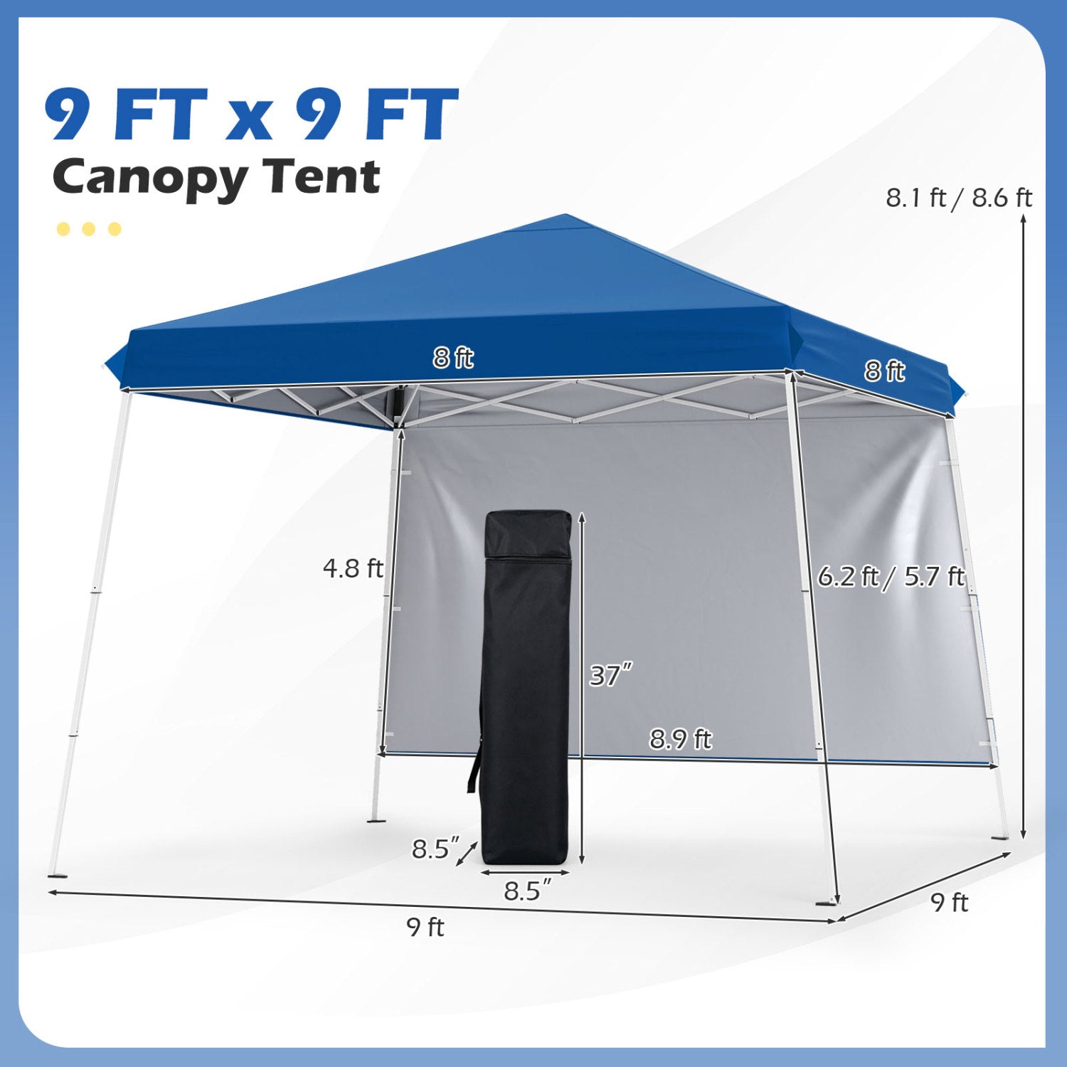 9' x 9' Pop-Up Canopy with Sidewall and Carry Bag
