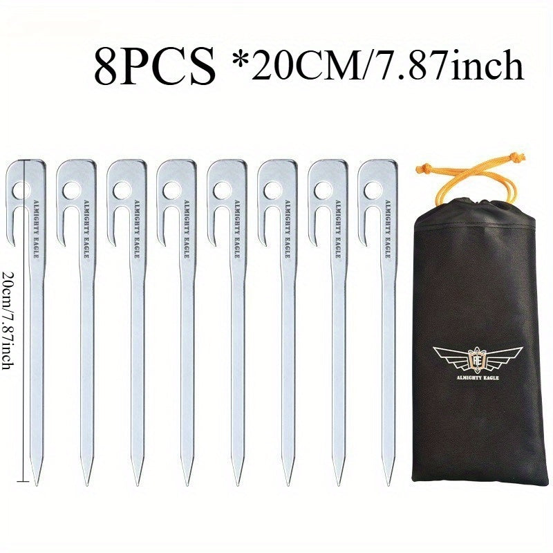 8pcs Heavy-Duty Tent Ground Stakes – Extended Shelter Pegs with Enhanced Grip for Camping, RV, Tarps & Canopies