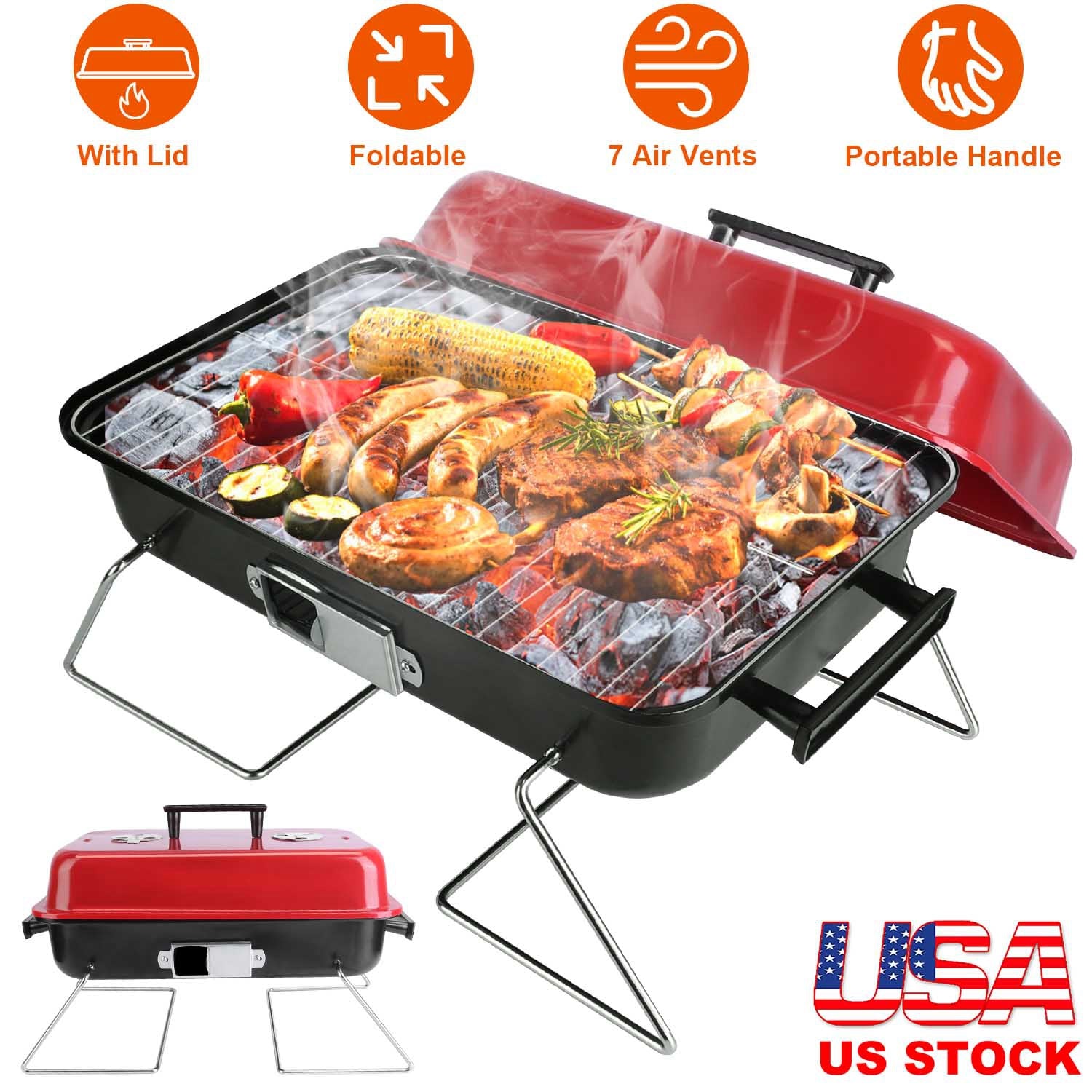 Portable Charcoal Tabletop Grill – Folding BBQ Smoker with Lid