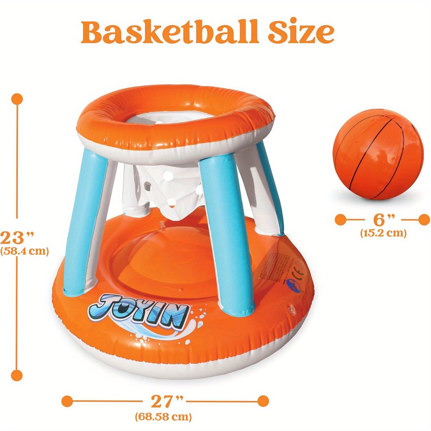 SYNCFUN Inflatable Pool Float – Volleyball Net & Basketball Hoops, L-Orange