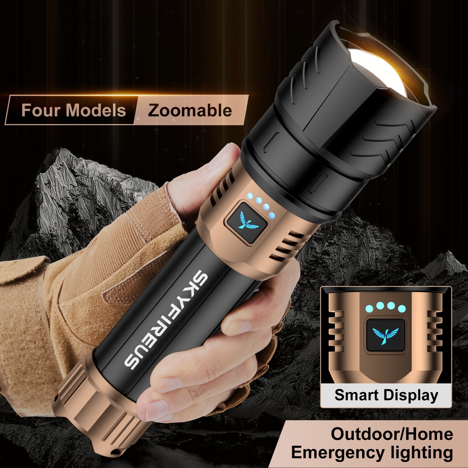 SKYFIRE High-Lumen Rechargeable LED Flashlight – Zoomable, 4 Modes